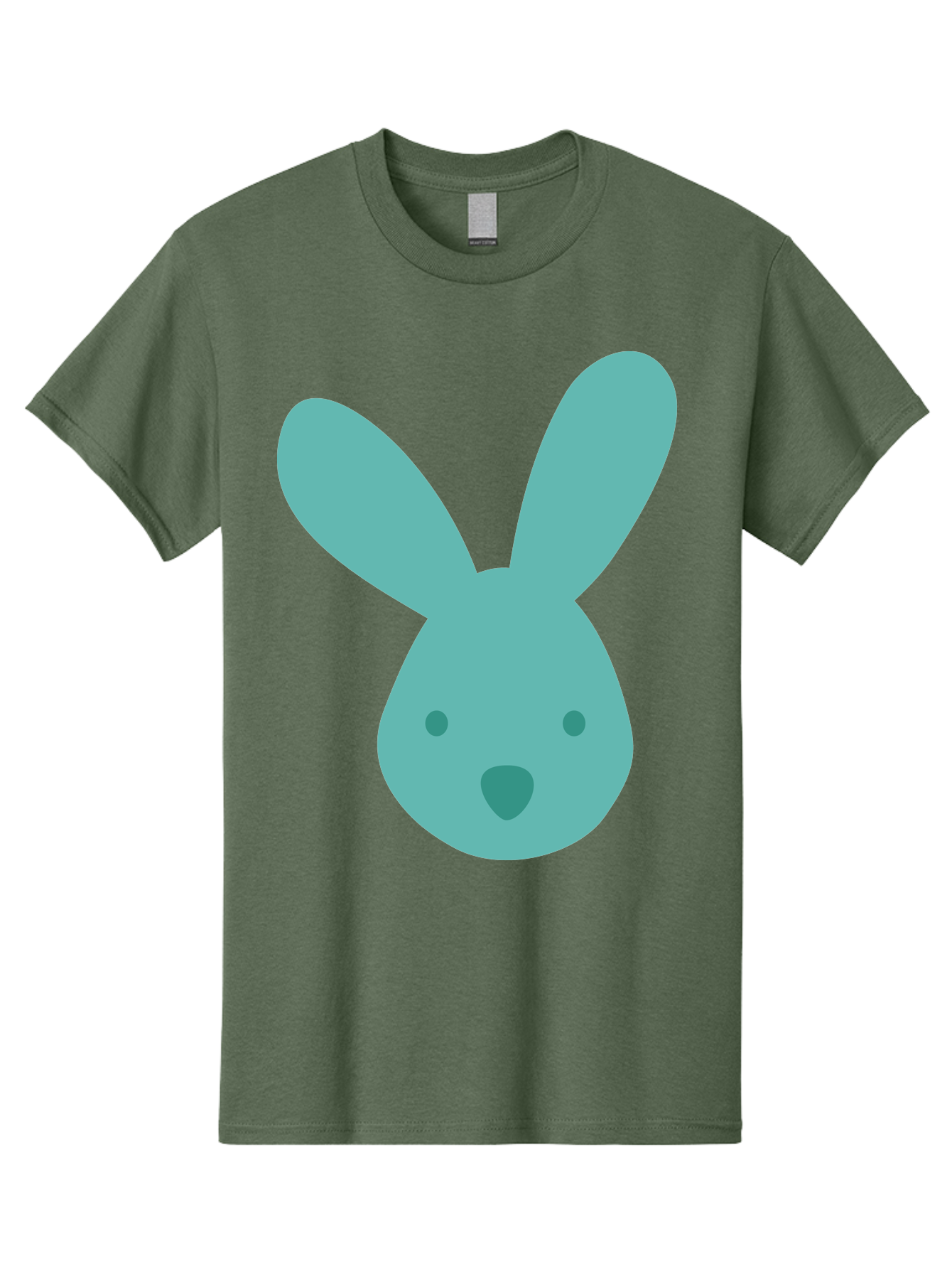 Bunny-Head Men'S Graphic Tee, 100% Cotton, Comfortable Casual Summer Wear, Machine Washable, Cartoon Bunny, Teal Rabbit, Simple Design, Cute Face, Digital Illustration, Easter Theme, Minimalist Art, Pastel Colors Aac550