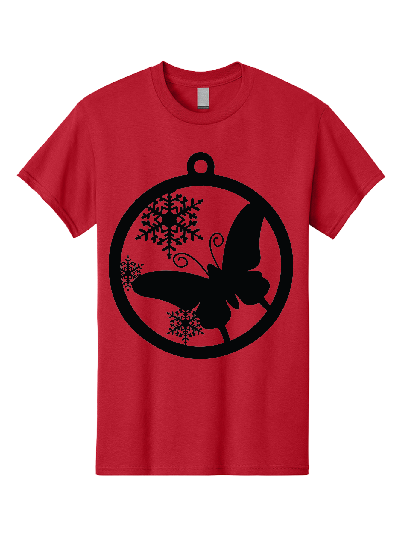 Butterfly-Ornament Men'S Graphic Tee, 100% Cotton, Comfortable Casual Summer Wear, Machine Washable, Butterfly, Snowflakes, Ornament, Winter Decor, Festive Design, Holiday Theme, Delicate Patterns, Intricate Details, Christmas Decoration Aac553