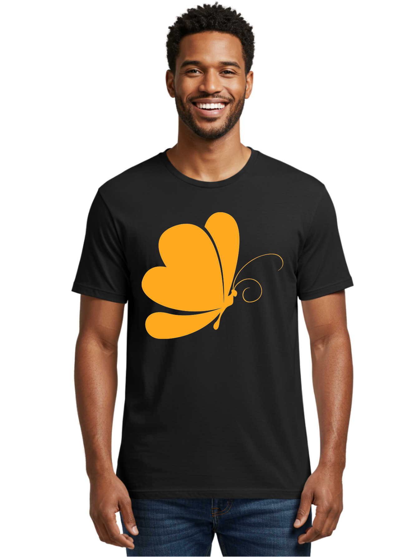 Butterfly Men'S Graphic Tee, 100% Cotton, Comfortable Casual Summer Wear, Machine Washable, Orange Butterfly, Minimalist Design, Stylized Insect, Delicate Features, Orange Silhouette, Butterfly Wings, Simple Shapes, Graphic Illustration, Aac554