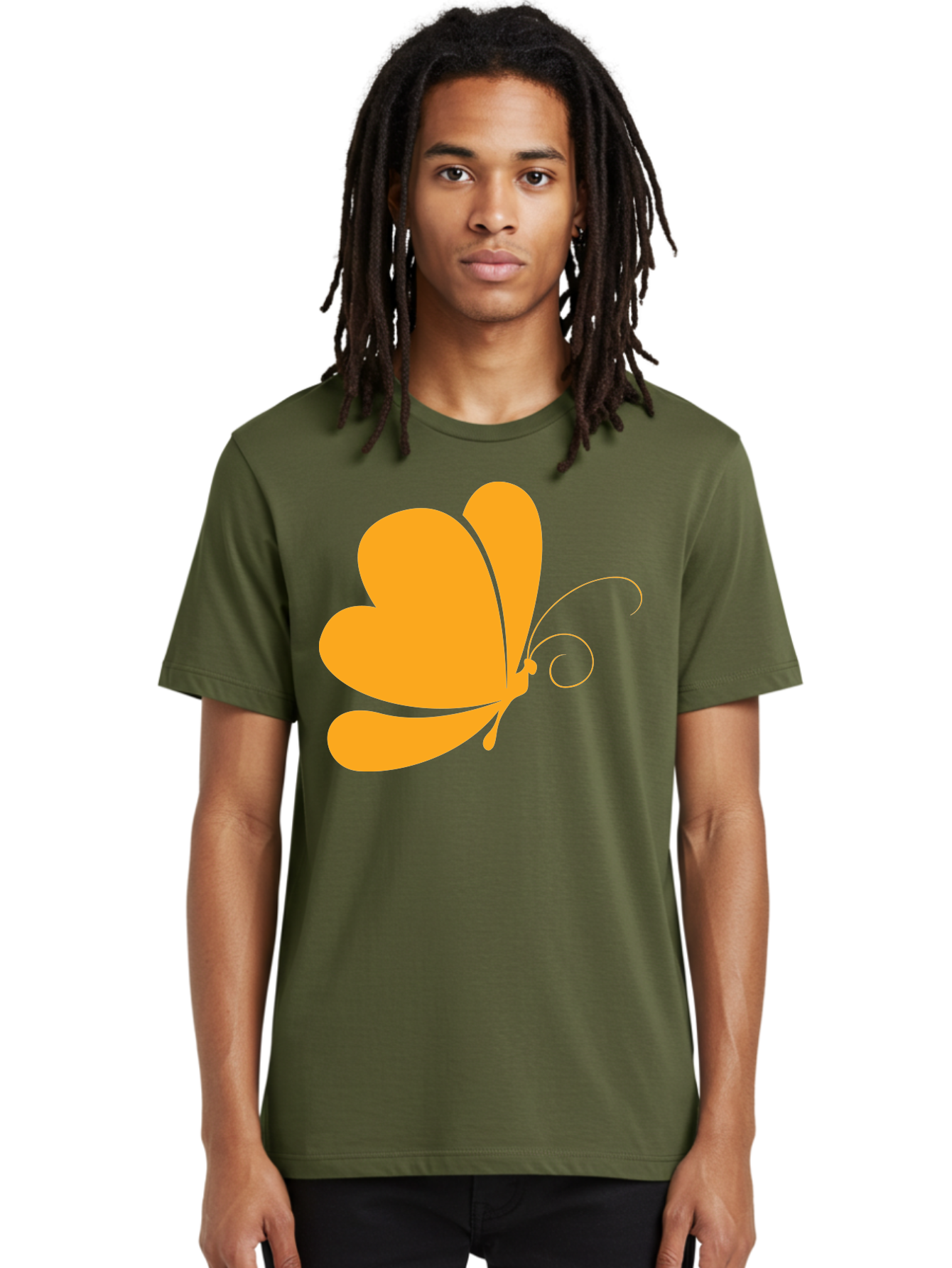 Butterfly Men'S Graphic Tee, 100% Cotton, Comfortable Casual Summer Wear, Machine Washable, Orange Butterfly, Minimalist Design, Stylized Insect, Delicate Features, Orange Silhouette, Butterfly Wings, Simple Shapes, Graphic Illustration, Aac554