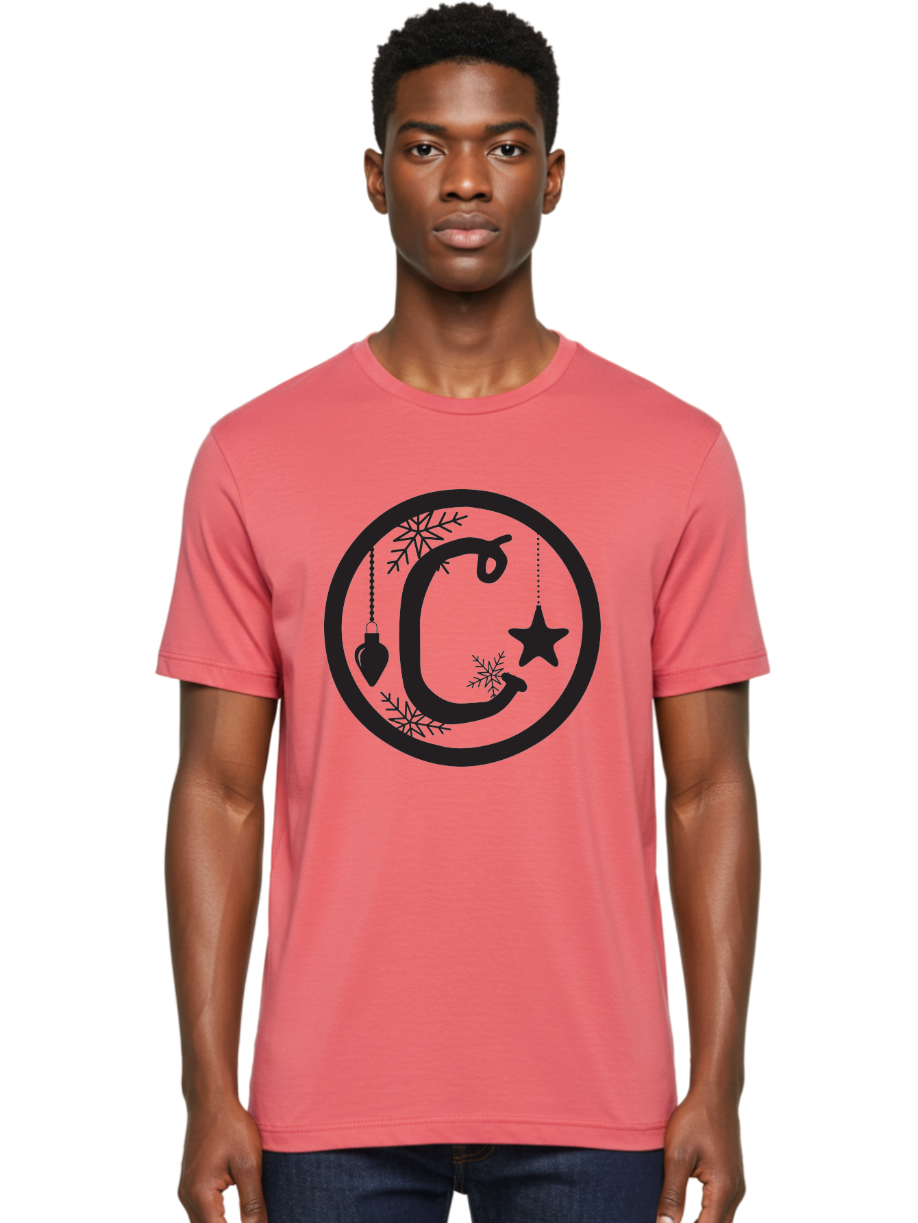 C Men'S Graphic Tee, 100% Cotton, Comfortable Casual Summer Wear, Machine Washable, Christmas Ornaments, Hanging Decorations, Christmas Tree, Festive Season, Holiday Decor, Winter Wonderland, Snowflakes, Christmas Star, Bauble, Christmas Theme Aac557