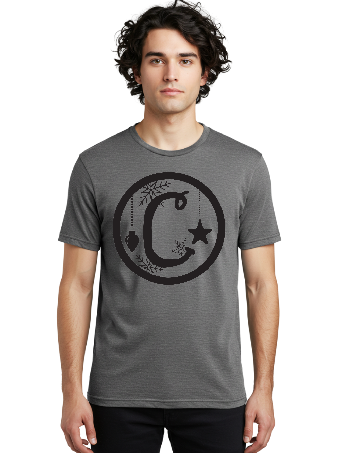 C Men'S Graphic Tee, 100% Cotton, Comfortable Casual Summer Wear, Machine Washable, Christmas Ornaments, Hanging Decorations, Christmas Tree, Festive Season, Holiday Decor, Winter Wonderland, Snowflakes, Christmas Star, Bauble, Christmas Theme Aac557