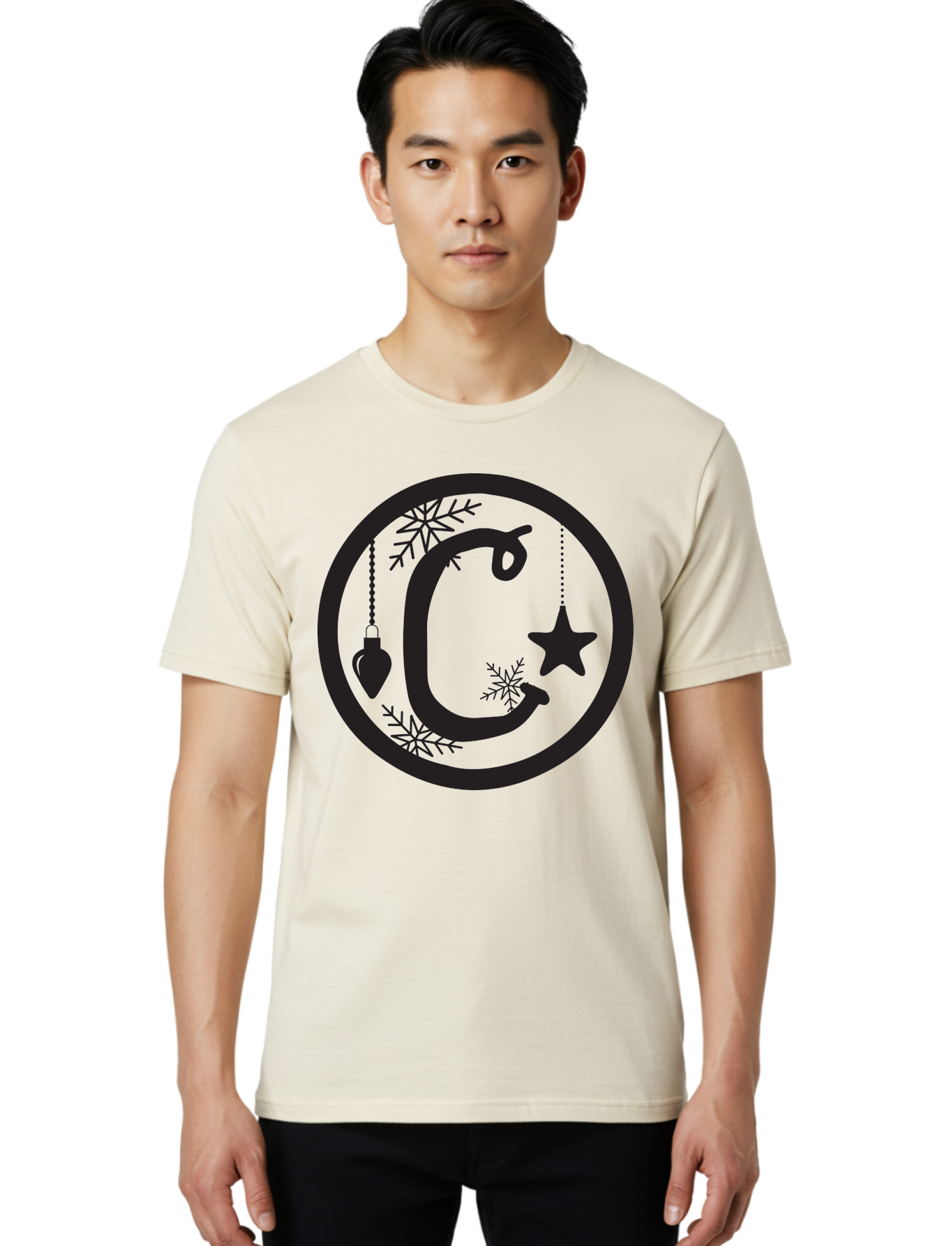 C Men'S Graphic Tee, 100% Cotton, Comfortable Casual Summer Wear, Machine Washable, Christmas Ornaments, Hanging Decorations, Christmas Tree, Festive Season, Holiday Decor, Winter Wonderland, Snowflakes, Christmas Star, Bauble, Christmas Theme Aac557