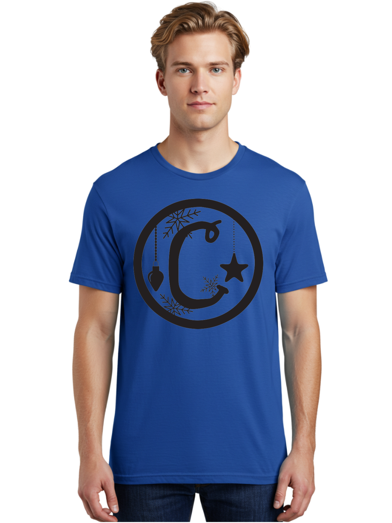 C Men'S Graphic Tee, 100% Cotton, Comfortable Casual Summer Wear, Machine Washable, Christmas Ornaments, Hanging Decorations, Christmas Tree, Festive Season, Holiday Decor, Winter Wonderland, Snowflakes, Christmas Star, Bauble, Christmas Theme Aac557