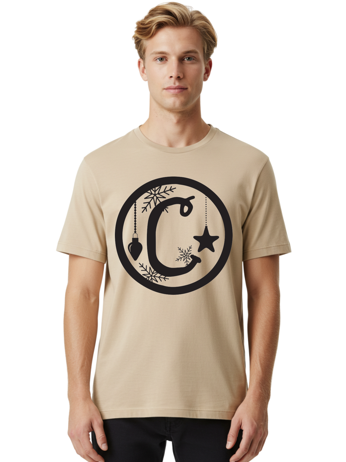 C Men'S Graphic Tee, 100% Cotton, Comfortable Casual Summer Wear, Machine Washable, Christmas Ornaments, Hanging Decorations, Christmas Tree, Festive Season, Holiday Decor, Winter Wonderland, Snowflakes, Christmas Star, Bauble, Christmas Theme Aac557