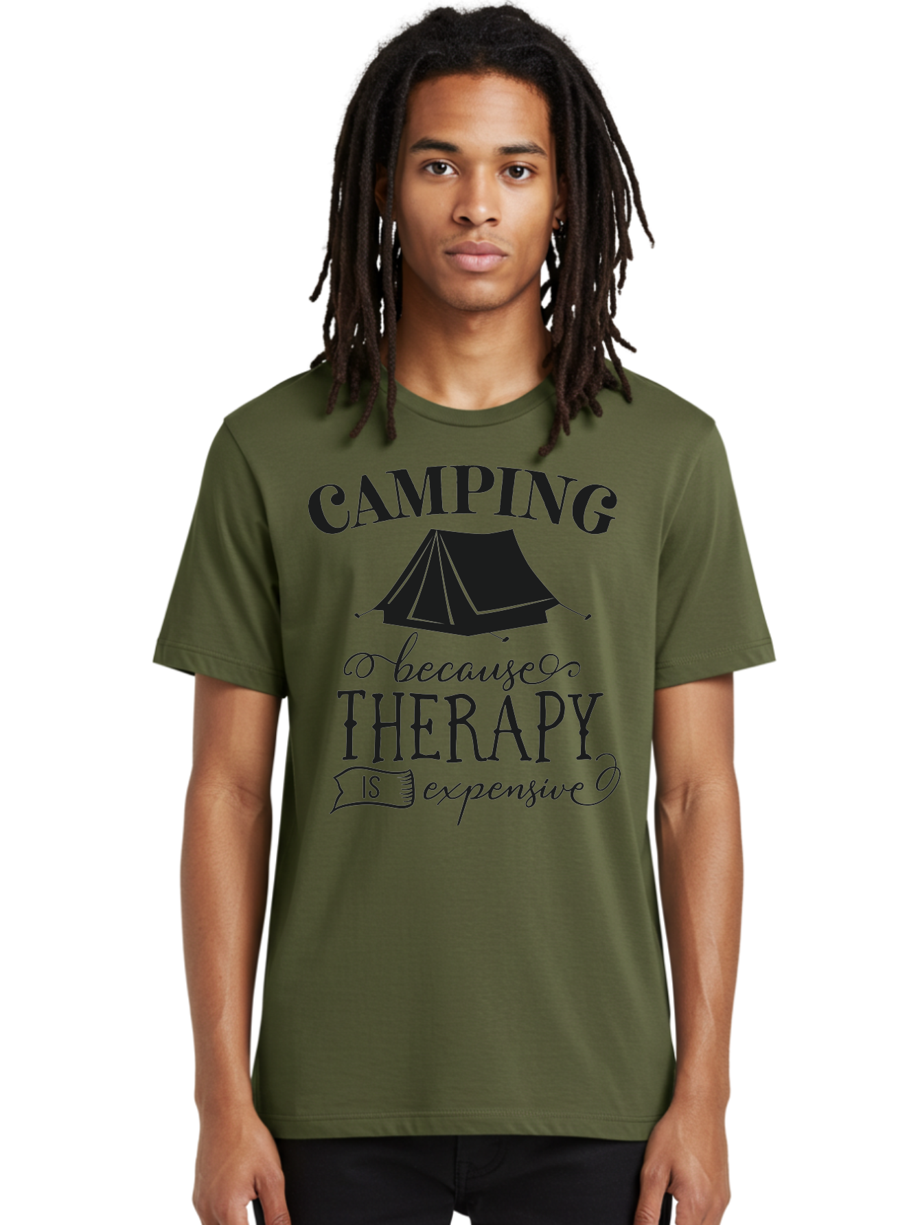 Camping-Because-Therapy-Is-Expensive Men'S Graphic Tee, 100% Cotton, Comfortable Casual Summer Wear, Machine Washable, Camping Quotes, Outdoor Adventures, Therapy Alternatives, Humorous Sayings, Camping Humor, Wellness Retreats, Aac559