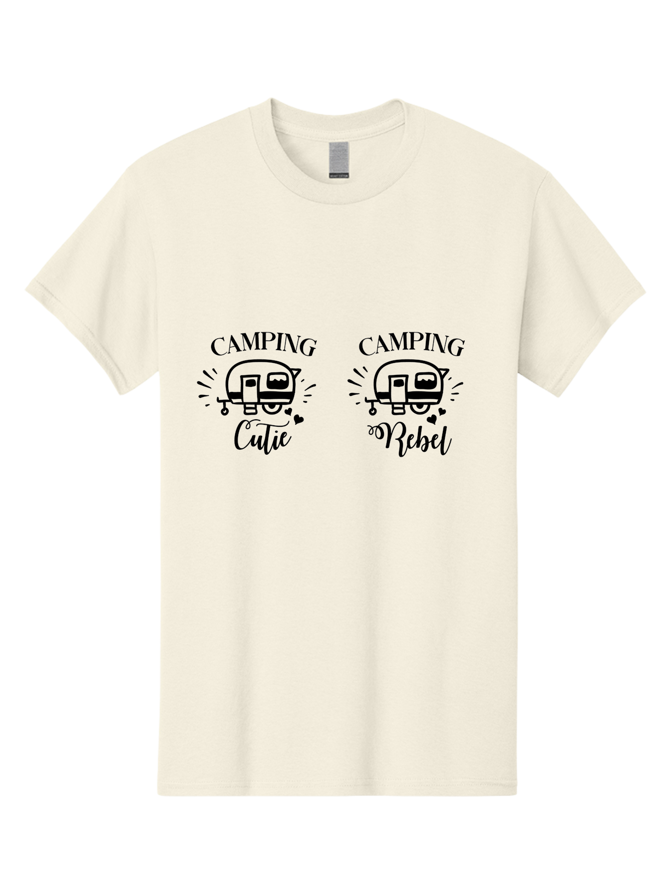 Camping-Cutie-Camping-Rebel Men'S Graphic Tee, 100% Cotton, Comfortable Casual Summer Wear, Machine Washable, Camping Cutie, Camping Rebel, Camper Illustrations, Caravan Graphics, Outdoor Adventure, Travel, Rv, Hearts, Cursive Font Aac560