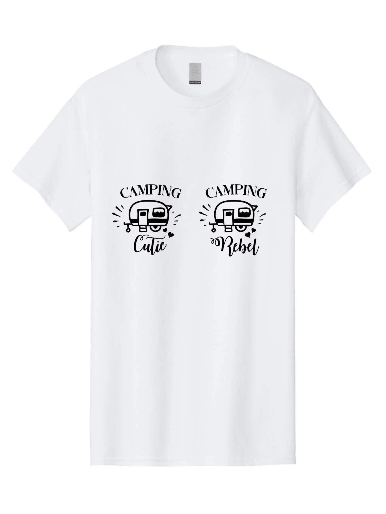 Camping-Cutie-Camping-Rebel Men'S Graphic Tee, 100% Cotton, Comfortable Casual Summer Wear, Machine Washable, Camping Cutie, Camping Rebel, Camper Illustrations, Caravan Graphics, Outdoor Adventure, Travel, Rv, Hearts, Cursive Font Aac560