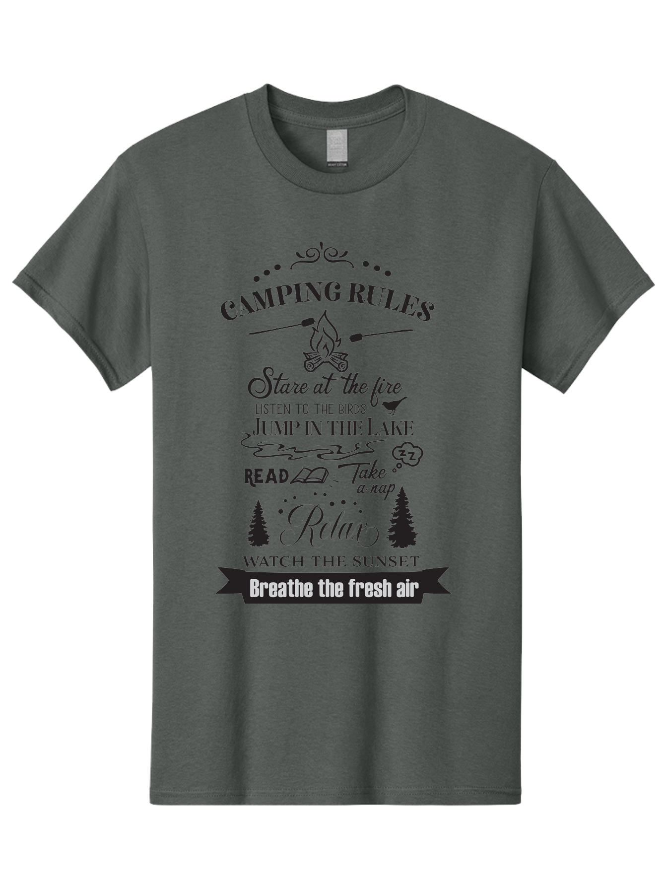 Camping-Rules Men'S Graphic Tee, 100% Cotton, Comfortable Casual Summer Wear, Machine Washable, Camping Rules, Outdoor Activities, Camping Tips, Nature Lovers, Relaxation Techniques, Campfire, Lake, Reading, Napping, Sunset Watching, Fresh Air Aac561