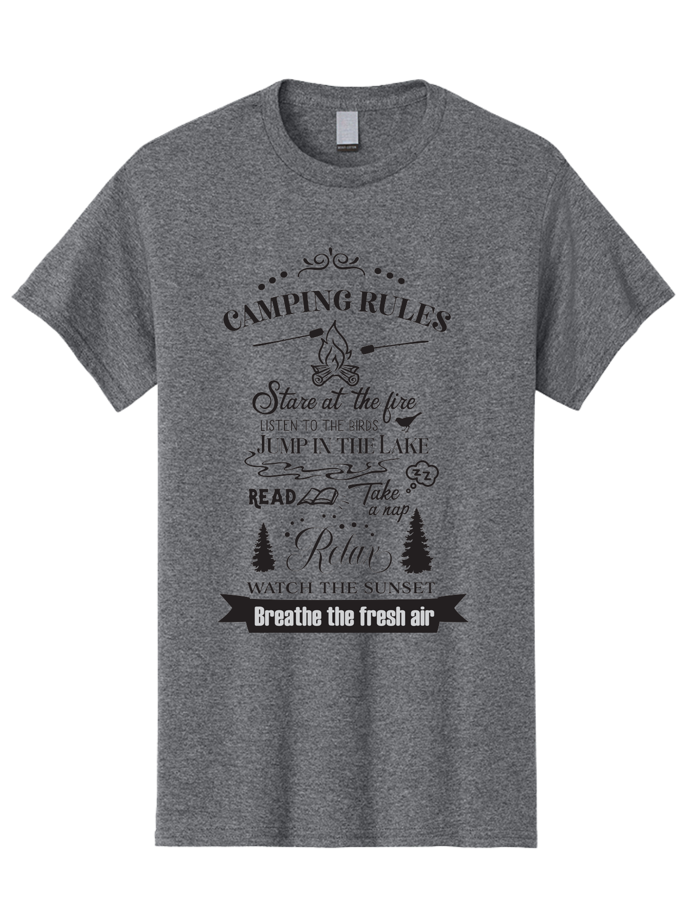 Camping-Rules Men'S Graphic Tee, 100% Cotton, Comfortable Casual Summer Wear, Machine Washable, Camping Rules, Outdoor Activities, Camping Tips, Nature Lovers, Relaxation Techniques, Campfire, Lake, Reading, Napping, Sunset Watching, Fresh Air Aac561