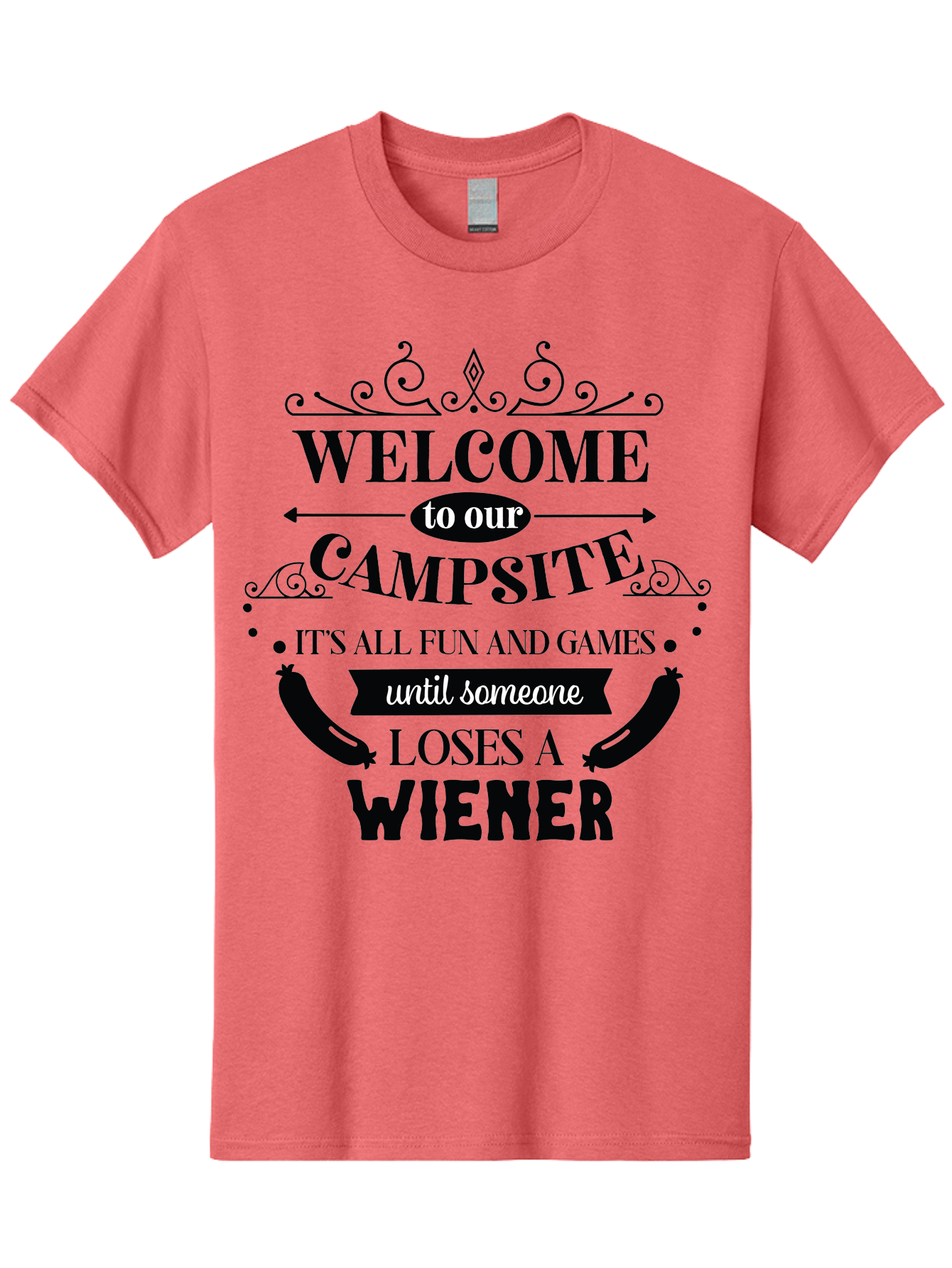 Campsite-Sign Men'S Graphic Tee, 100% Cotton, Comfortable Casual Summer Wear, Machine Washable, Camping Humor, Funny Quote, Wiener Joke, Outdoor Adventure, Campsite Welcome, Summer Fun, Playful Saying, Witty Humor, Camping Quote Aac562