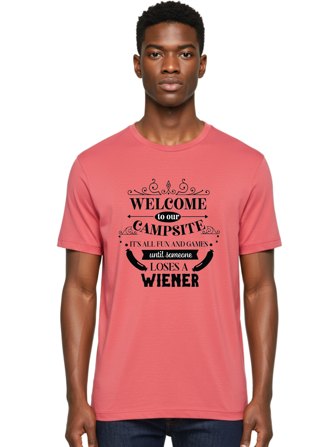 Campsite-Sign Men'S Graphic Tee, 100% Cotton, Comfortable Casual Summer Wear, Machine Washable, Camping Humor, Funny Quote, Wiener Joke, Outdoor Adventure, Campsite Welcome, Summer Fun, Playful Saying, Witty Humor, Camping Quote Aac562