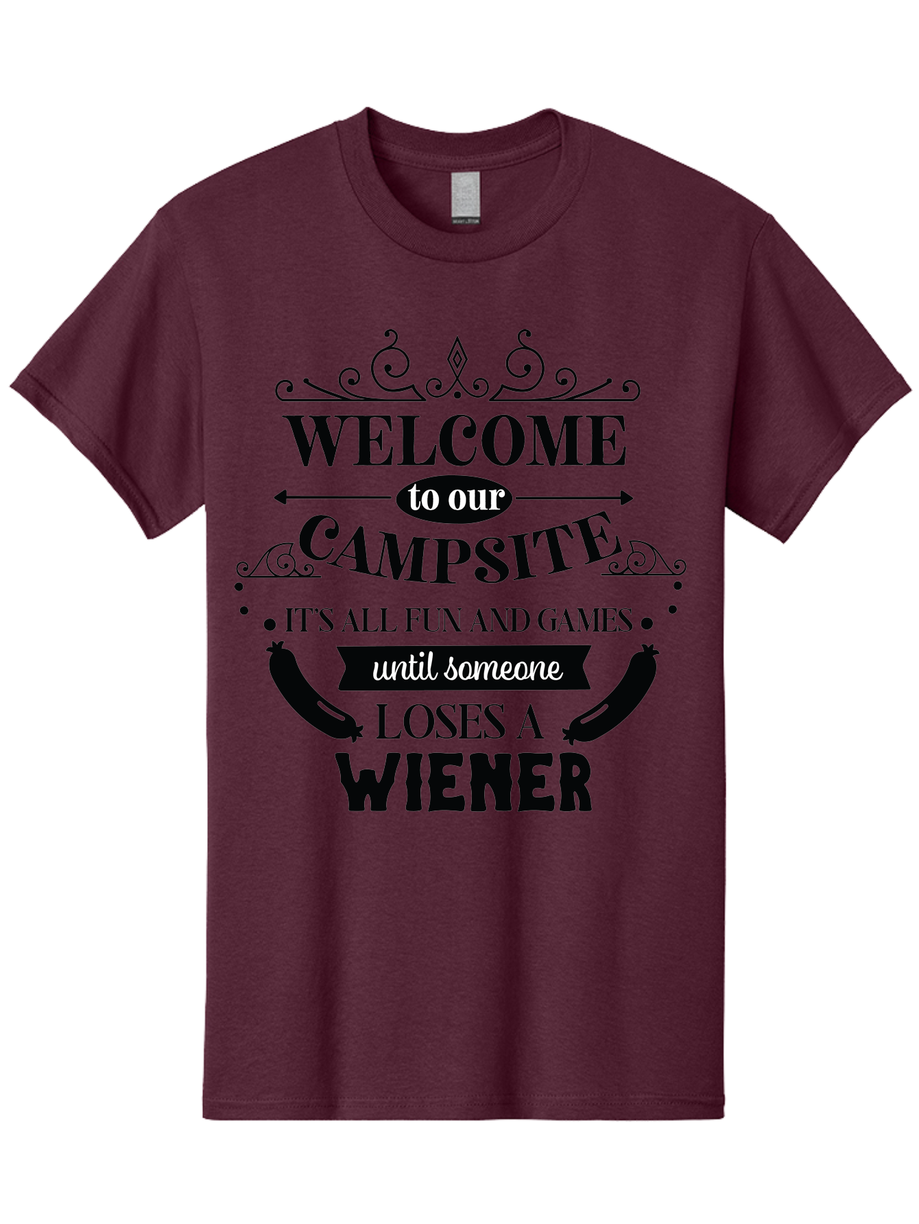 Campsite-Sign Men'S Graphic Tee, 100% Cotton, Comfortable Casual Summer Wear, Machine Washable, Camping Humor, Funny Quote, Wiener Joke, Outdoor Adventure, Campsite Welcome, Summer Fun, Playful Saying, Witty Humor, Camping Quote Aac562