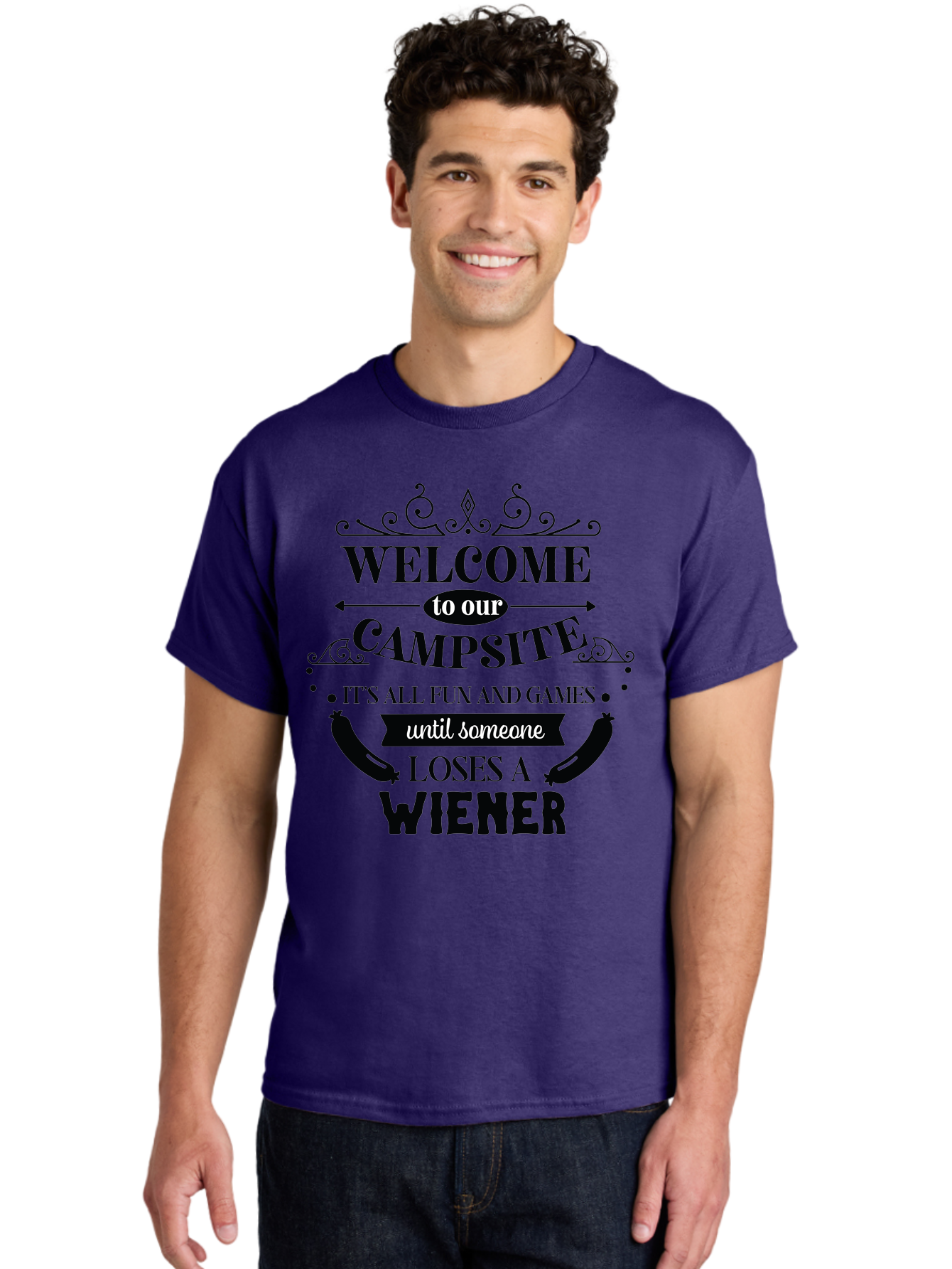Campsite-Sign Men'S Graphic Tee, 100% Cotton, Comfortable Casual Summer Wear, Machine Washable, Camping Humor, Funny Quote, Wiener Joke, Outdoor Adventure, Campsite Welcome, Summer Fun, Playful Saying, Witty Humor, Camping Quote Aac562