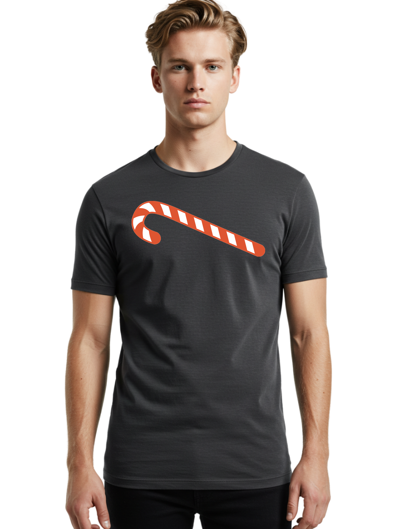Candy-Cane Men'S Graphic Tee, 100% Cotton, Comfortable Casual Summer Wear, Machine Washable, Striped Candy Cane, Christmas Treat, Festive Holiday Symbol, Red And White Stripes, Sweet Holiday Tradition, Seasonal Delight Aac565