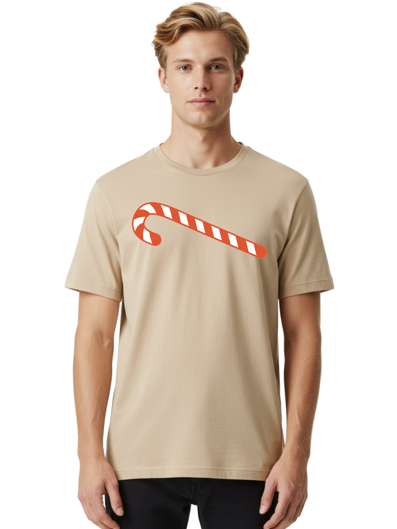 Candy-Cane Men'S Graphic Tee, 100% Cotton, Comfortable Casual Summer Wear, Machine Washable, Striped Candy Cane, Christmas Treat, Festive Holiday Symbol, Red And White Stripes, Sweet Holiday Tradition, Seasonal Delight Aac565