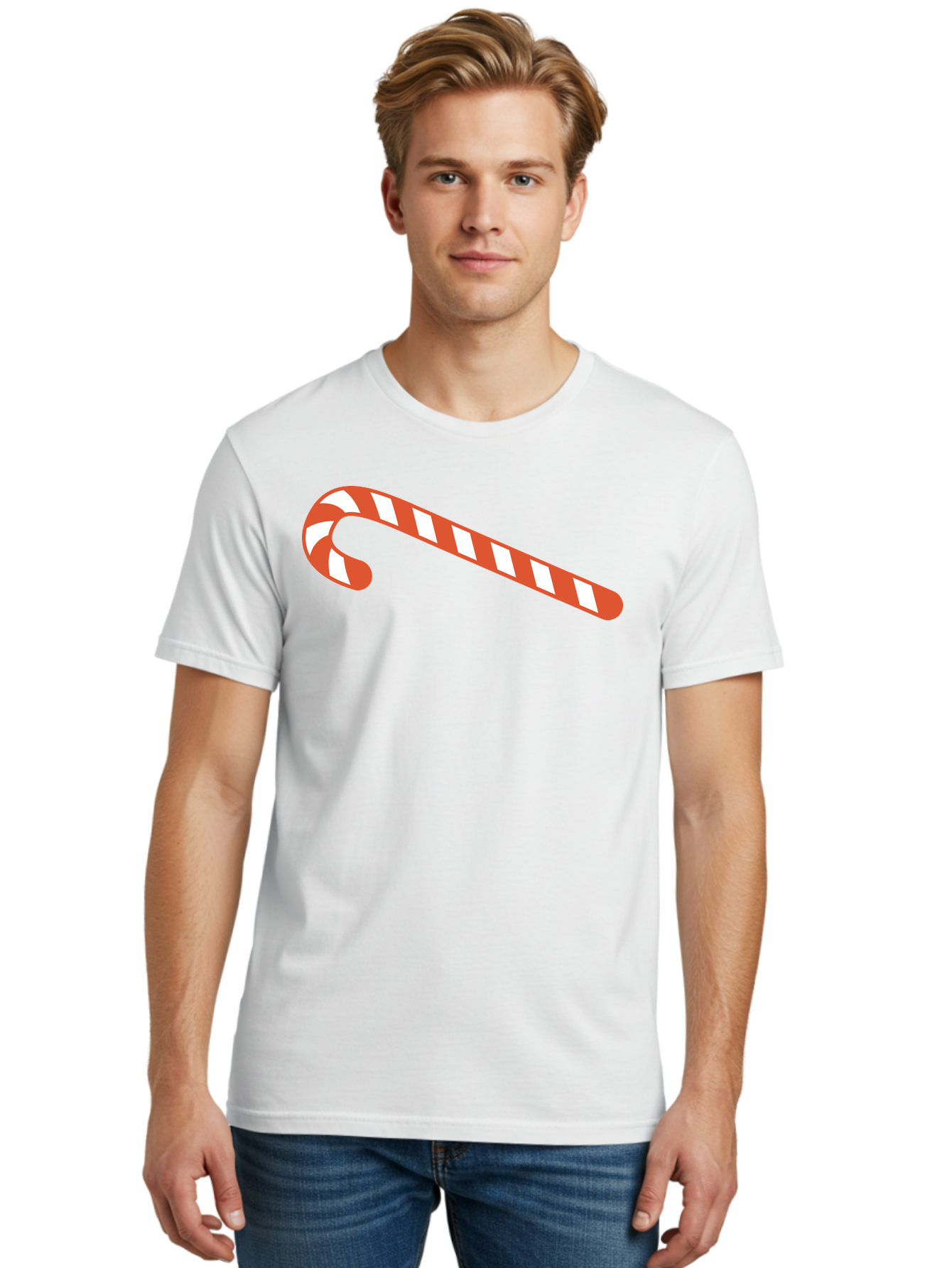 Candy-Cane Men'S Graphic Tee, 100% Cotton, Comfortable Casual Summer Wear, Machine Washable, Striped Candy Cane, Christmas Treat, Festive Holiday Symbol, Red And White Stripes, Sweet Holiday Tradition, Seasonal Delight Aac565