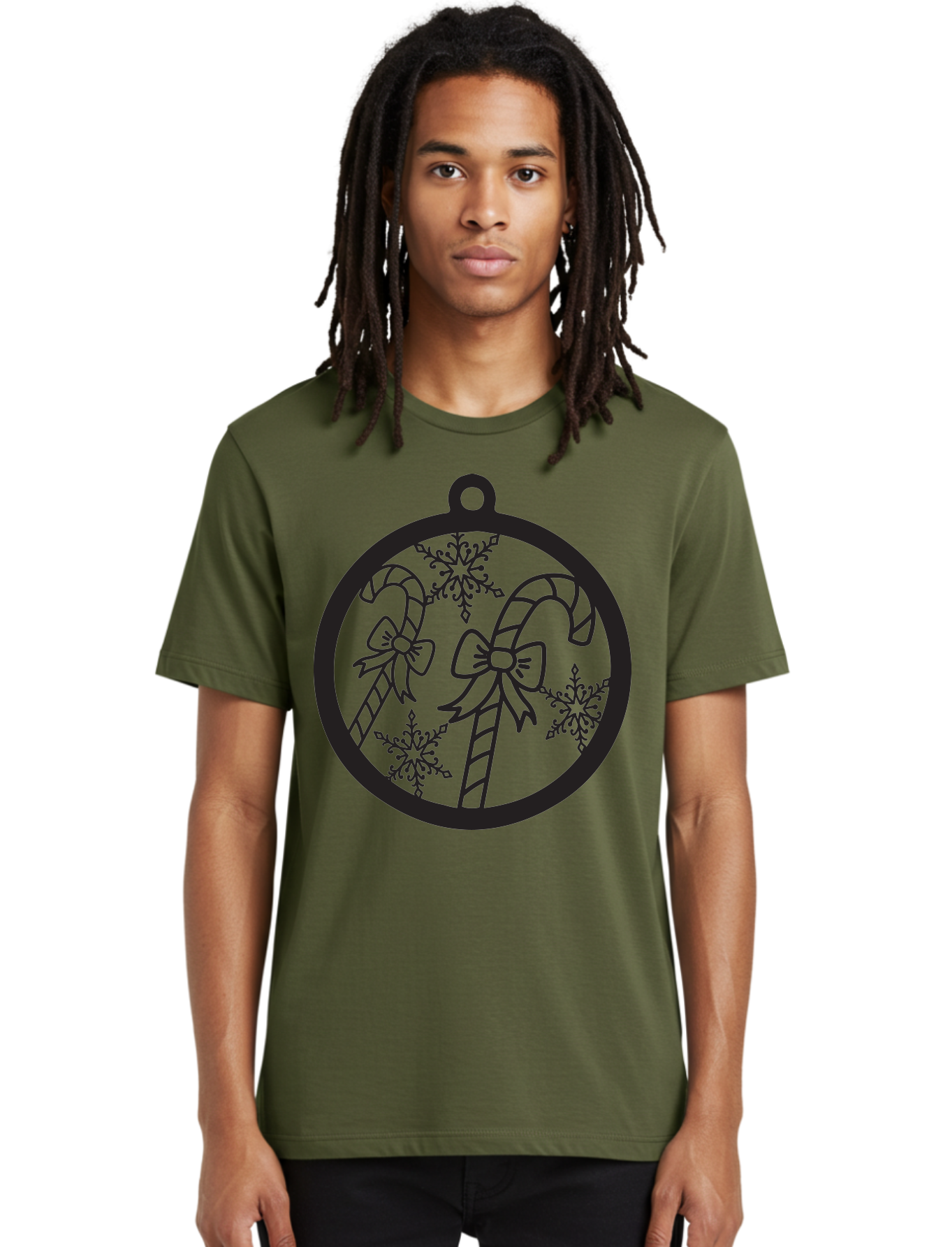 Candy-Canes-Ornament Men'S Graphic Tee, 100% Cotton, Comfortable Casual Summer Wear, Machine Washable, Candy Canes With Bows, Christmas Ornaments, Festive Holiday Decor, Winter Wonderland Theme, Snowflakes, Holiday Cheer, Aac566
