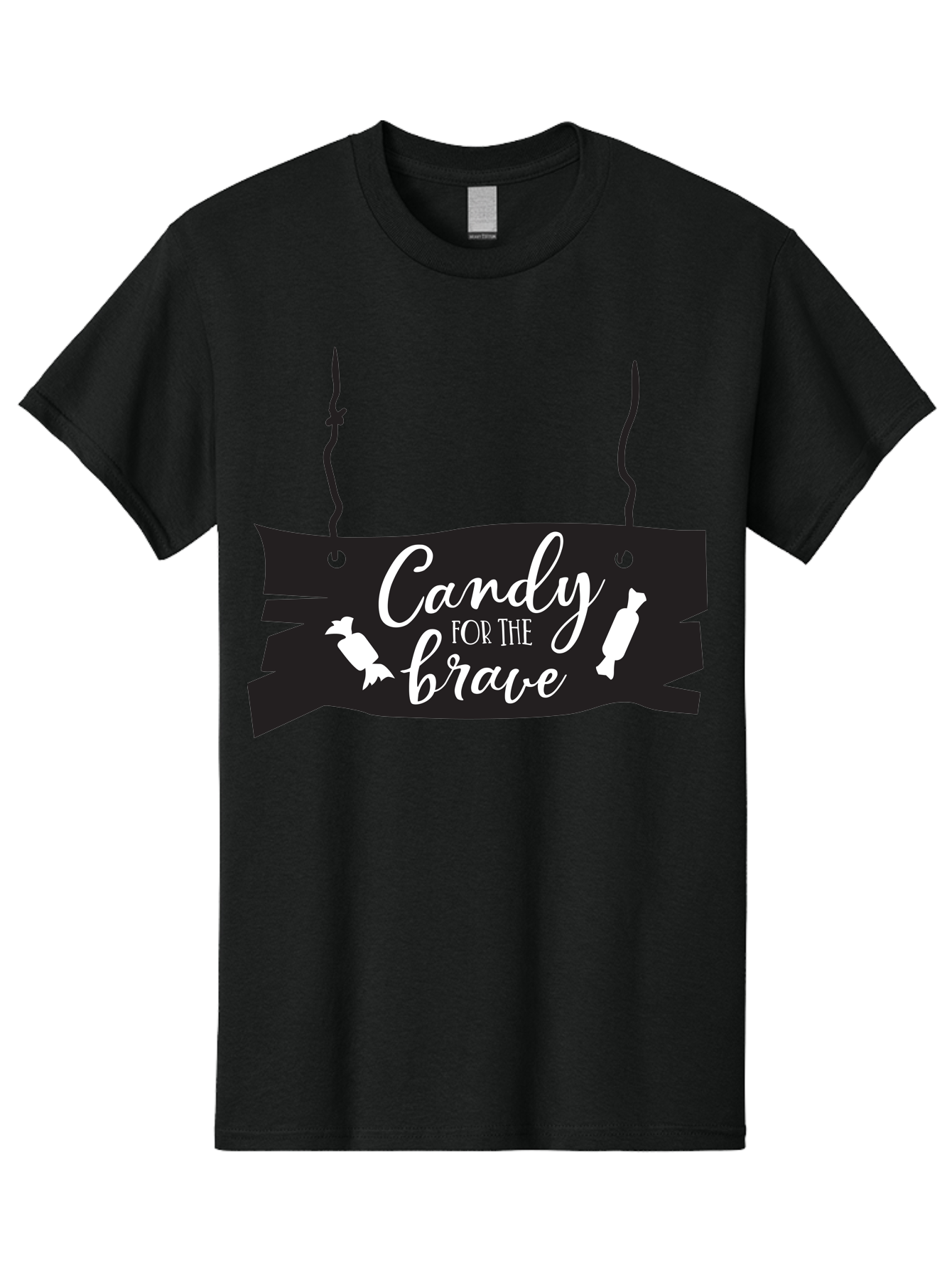 Candy-For-The-Brave Men'S Graphic Tee, 100% Cotton, Comfortable Casual Summer Wear, Machine Washable, Halloween Candy, Trick Or Treat, Spooky Decorations, White Cursive Text, Ghost And Candy Illustration, Black Wooden Sign, Horror Theme, Aac567