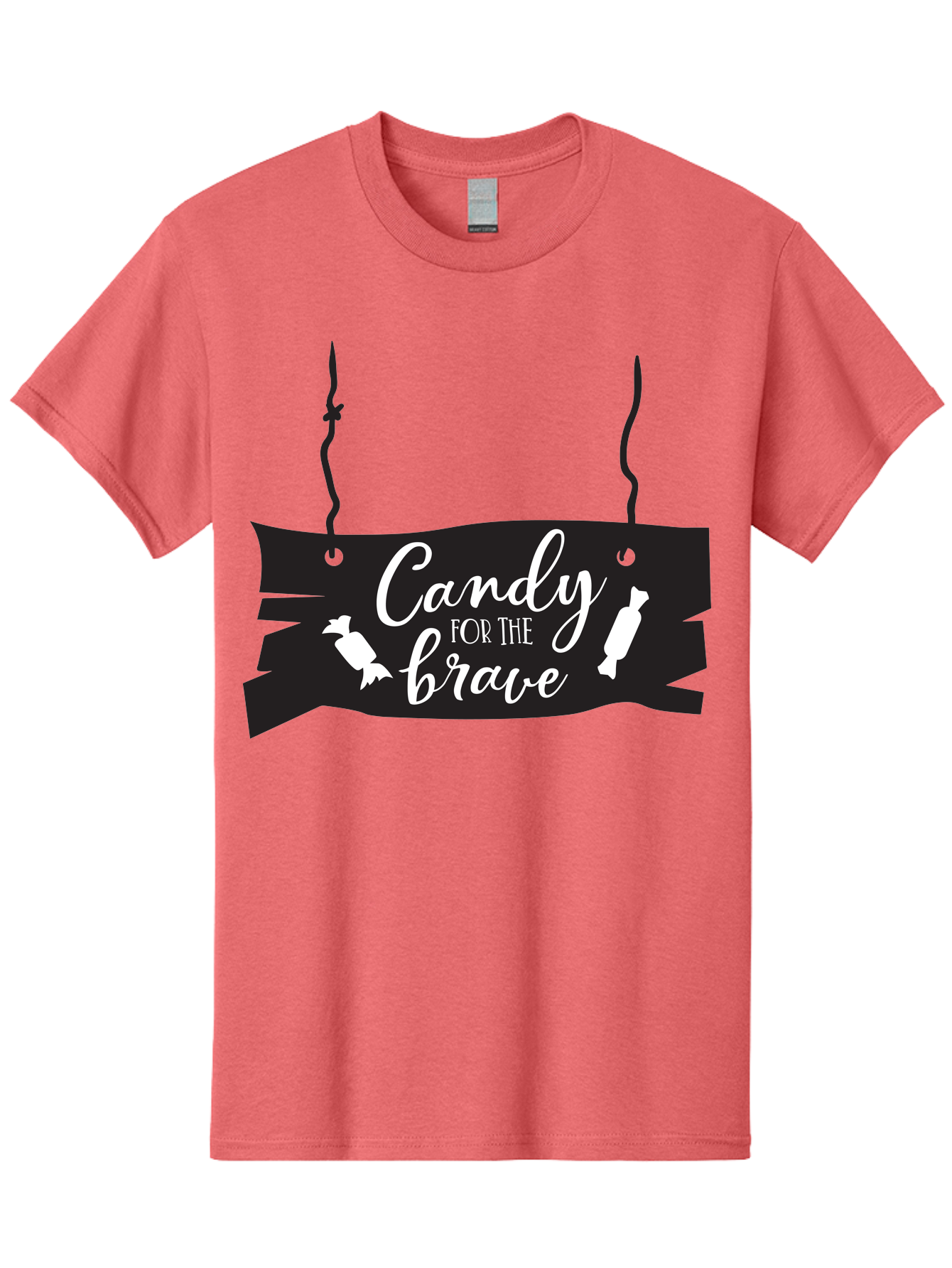 Candy-For-The-Brave Men'S Graphic Tee, 100% Cotton, Comfortable Casual Summer Wear, Machine Washable, Halloween Candy, Trick Or Treat, Spooky Decorations, White Cursive Text, Ghost And Candy Illustration, Black Wooden Sign, Horror Theme, Aac567