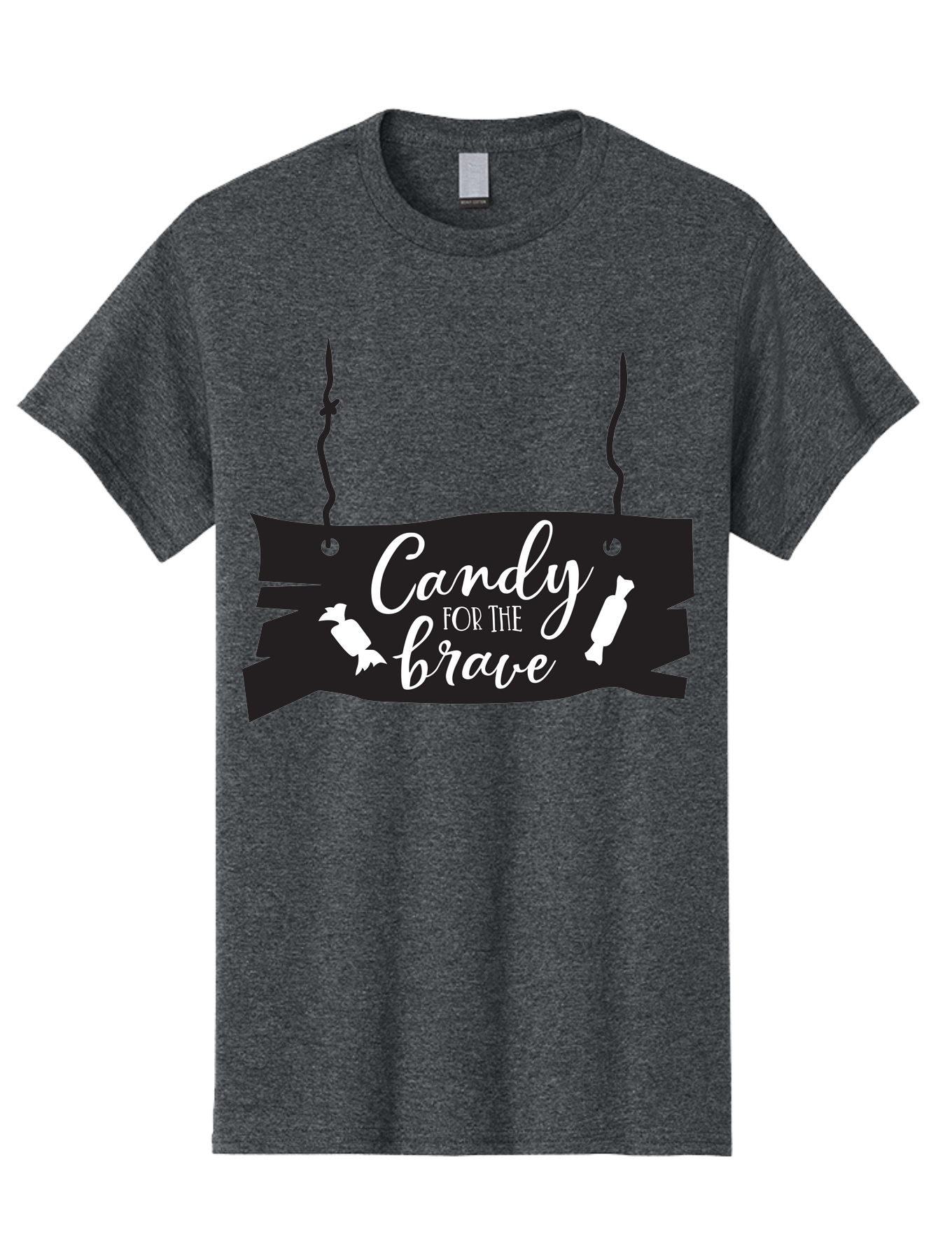 Candy-For-The-Brave Men'S Graphic Tee, 100% Cotton, Comfortable Casual Summer Wear, Machine Washable, Halloween Candy, Trick Or Treat, Spooky Decorations, White Cursive Text, Ghost And Candy Illustration, Black Wooden Sign, Horror Theme, Aac567