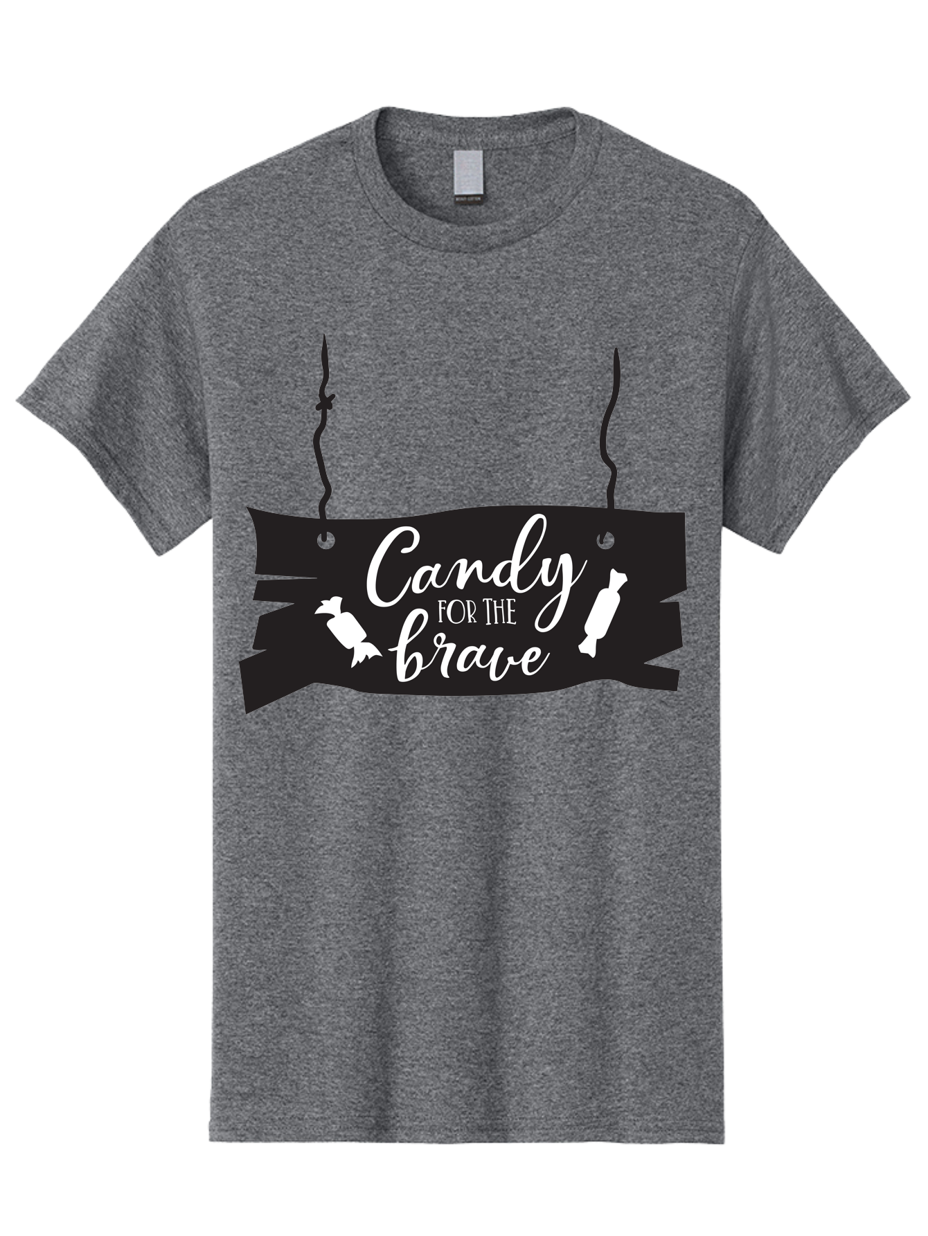 Candy-For-The-Brave Men'S Graphic Tee, 100% Cotton, Comfortable Casual Summer Wear, Machine Washable, Halloween Candy, Trick Or Treat, Spooky Decorations, White Cursive Text, Ghost And Candy Illustration, Black Wooden Sign, Horror Theme, Aac567