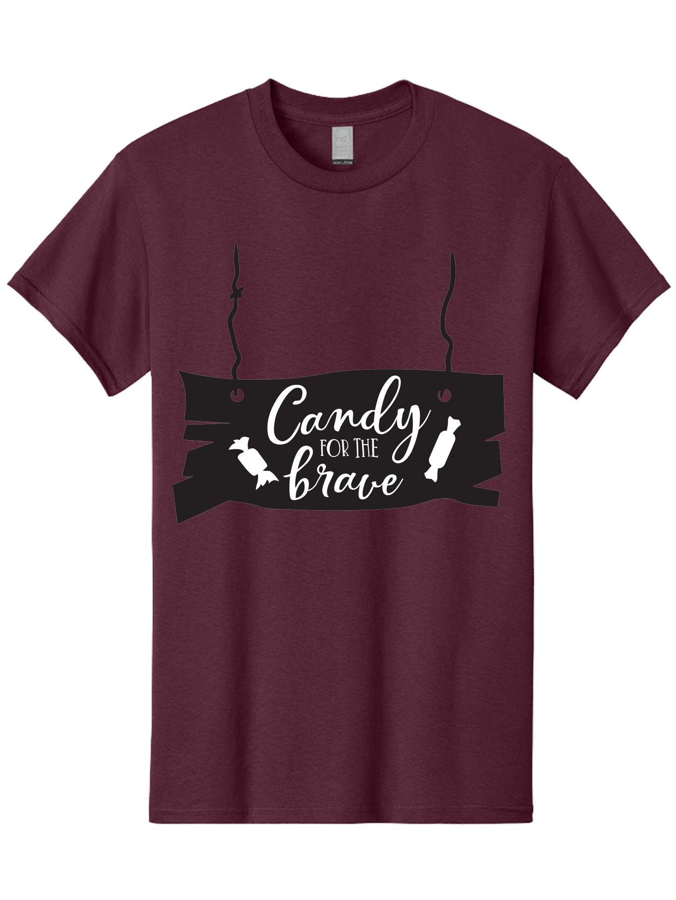 Candy-For-The-Brave Men'S Graphic Tee, 100% Cotton, Comfortable Casual Summer Wear, Machine Washable, Halloween Candy, Trick Or Treat, Spooky Decorations, White Cursive Text, Ghost And Candy Illustration, Black Wooden Sign, Horror Theme, Aac567