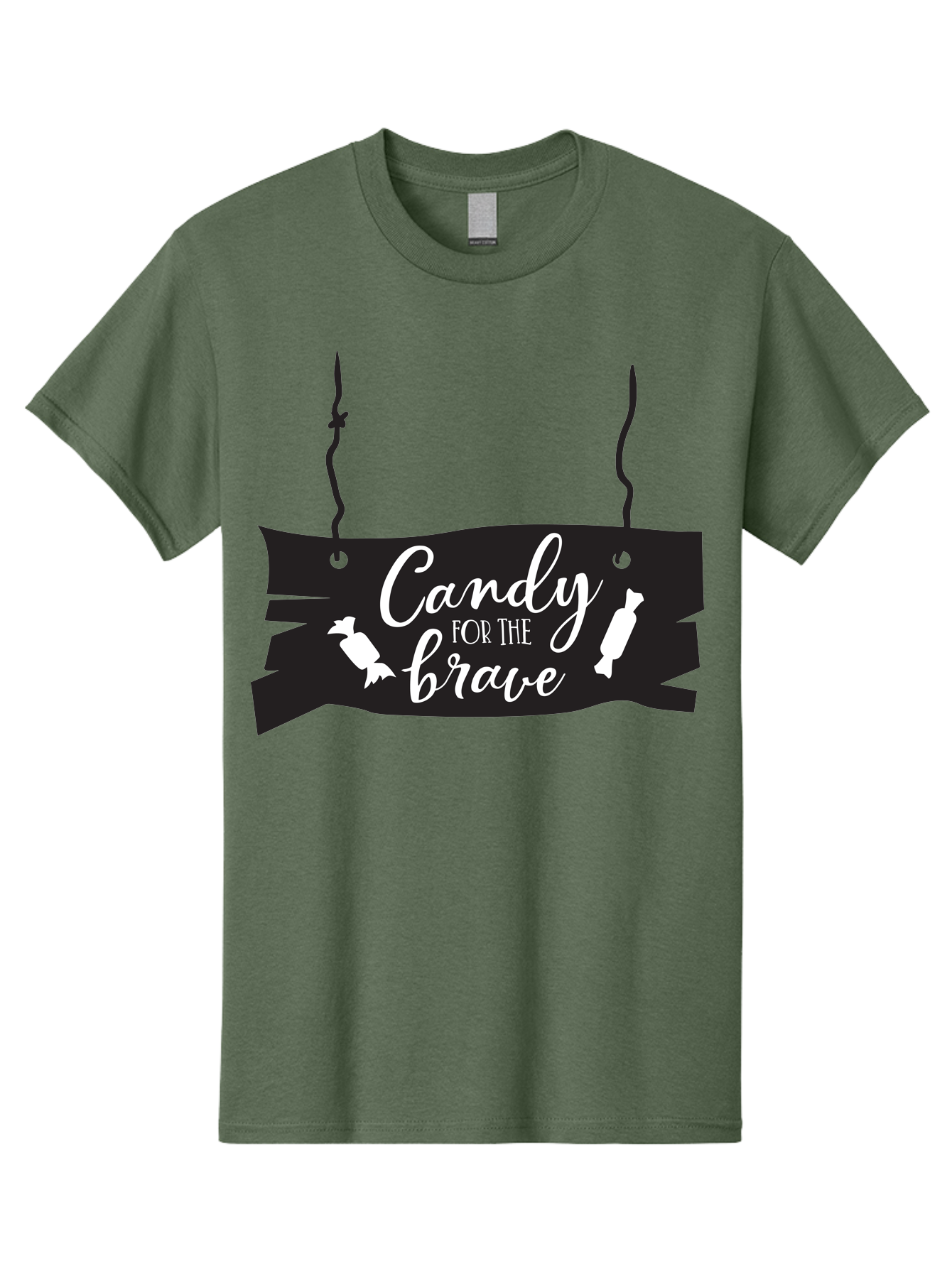 Candy-For-The-Brave Men'S Graphic Tee, 100% Cotton, Comfortable Casual Summer Wear, Machine Washable, Halloween Candy, Trick Or Treat, Spooky Decorations, White Cursive Text, Ghost And Candy Illustration, Black Wooden Sign, Horror Theme, Aac567