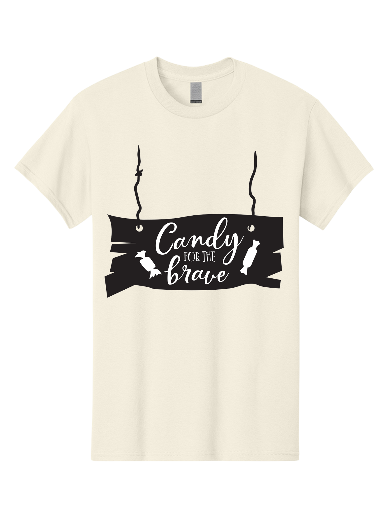 Candy-For-The-Brave Men'S Graphic Tee, 100% Cotton, Comfortable Casual Summer Wear, Machine Washable, Halloween Candy, Trick Or Treat, Spooky Decorations, White Cursive Text, Ghost And Candy Illustration, Black Wooden Sign, Horror Theme, Aac567