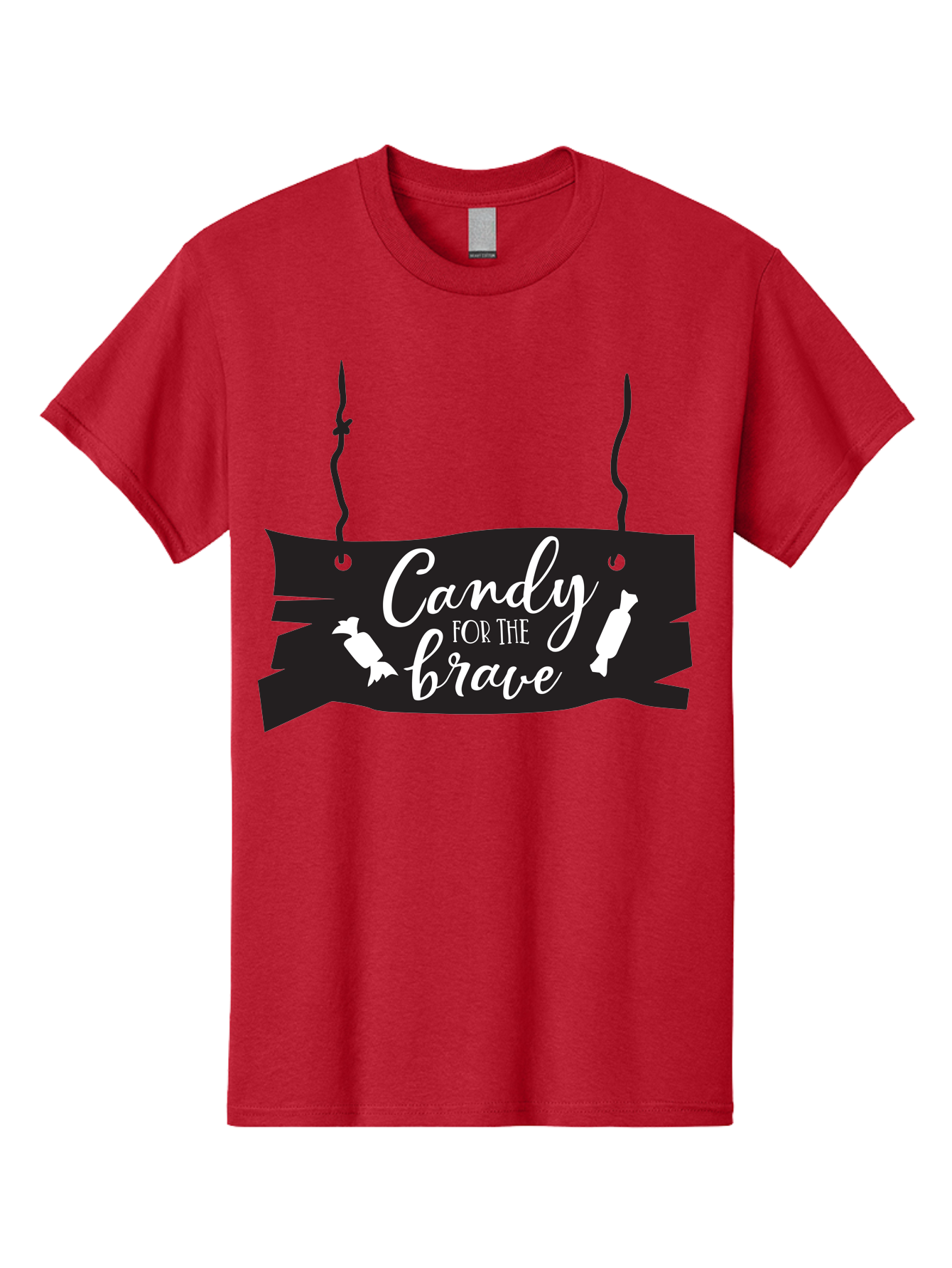 Candy-For-The-Brave Men'S Graphic Tee, 100% Cotton, Comfortable Casual Summer Wear, Machine Washable, Halloween Candy, Trick Or Treat, Spooky Decorations, White Cursive Text, Ghost And Candy Illustration, Black Wooden Sign, Horror Theme, Aac567