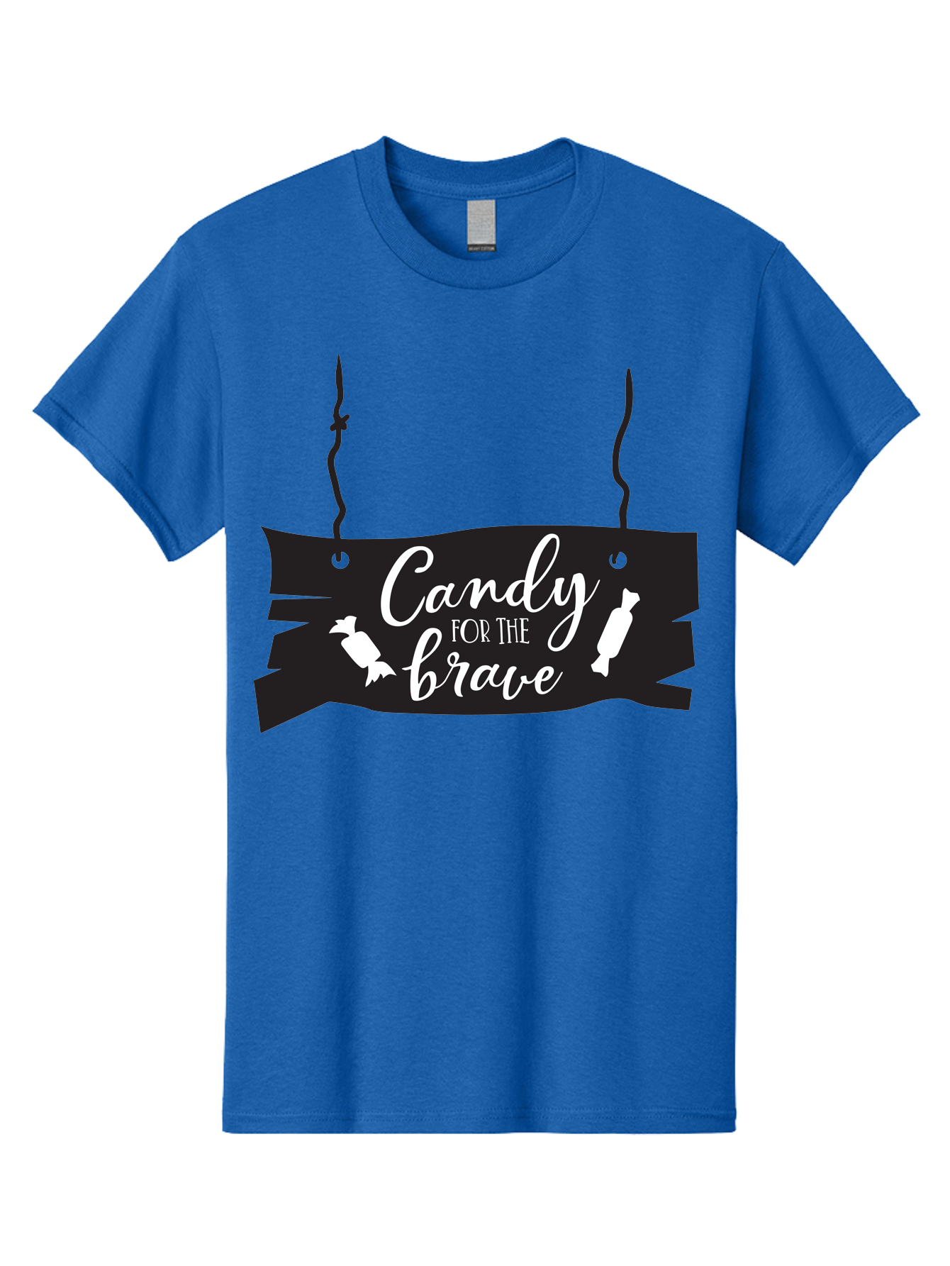 Candy-For-The-Brave Men'S Graphic Tee, 100% Cotton, Comfortable Casual Summer Wear, Machine Washable, Halloween Candy, Trick Or Treat, Spooky Decorations, White Cursive Text, Ghost And Candy Illustration, Black Wooden Sign, Horror Theme, Aac567