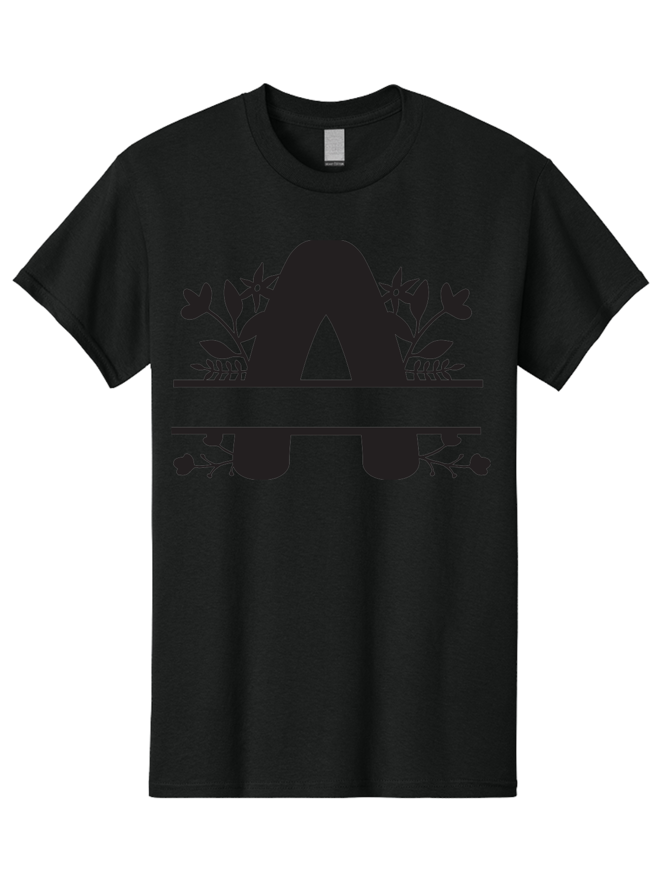 Capital-Letter-A Men'S Graphic Tee, 100% Cotton, Comfortable Casual Summer Wear, Machine Washable, Letter A, Floral Designs, Botanical Elements, Leaves, Flowers, Black Silhouette, Elegant Typography, Decorative Accents, Minimalist Style, Aac568