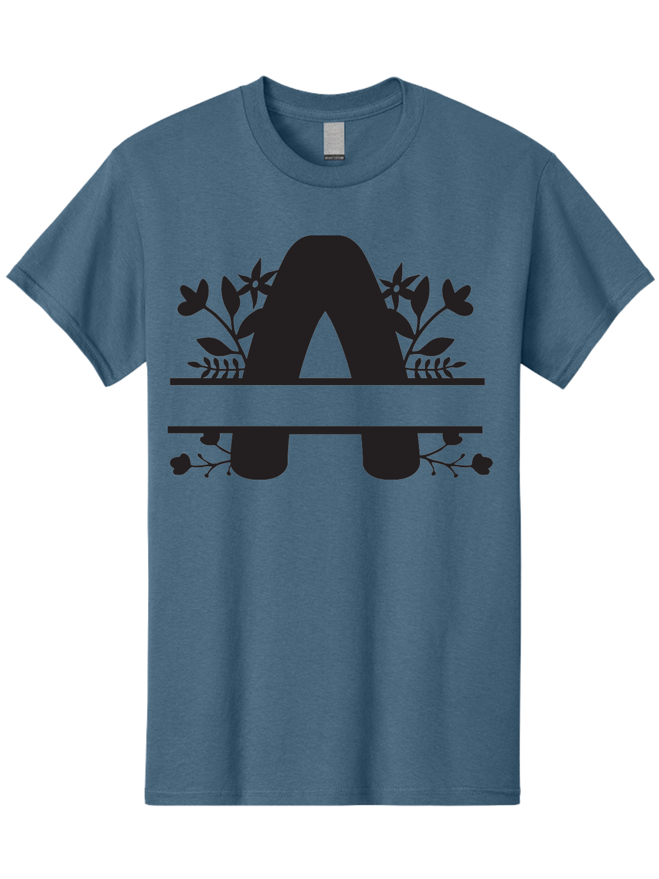 Capital-Letter-A Men'S Graphic Tee, 100% Cotton, Comfortable Casual Summer Wear, Machine Washable, Letter A, Floral Designs, Botanical Elements, Leaves, Flowers, Black Silhouette, Elegant Typography, Decorative Accents, Minimalist Style, Aac568