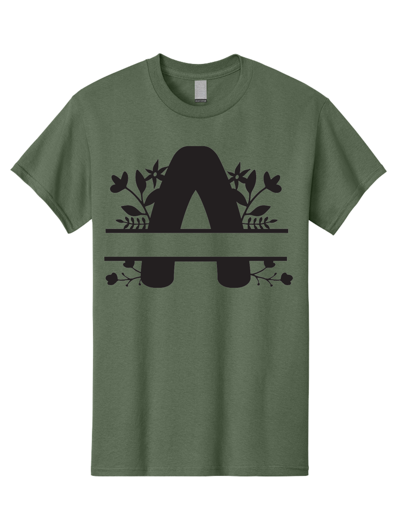 Capital-Letter-A Men'S Graphic Tee, 100% Cotton, Comfortable Casual Summer Wear, Machine Washable, Letter A, Floral Designs, Botanical Elements, Leaves, Flowers, Black Silhouette, Elegant Typography, Decorative Accents, Minimalist Style, Aac568