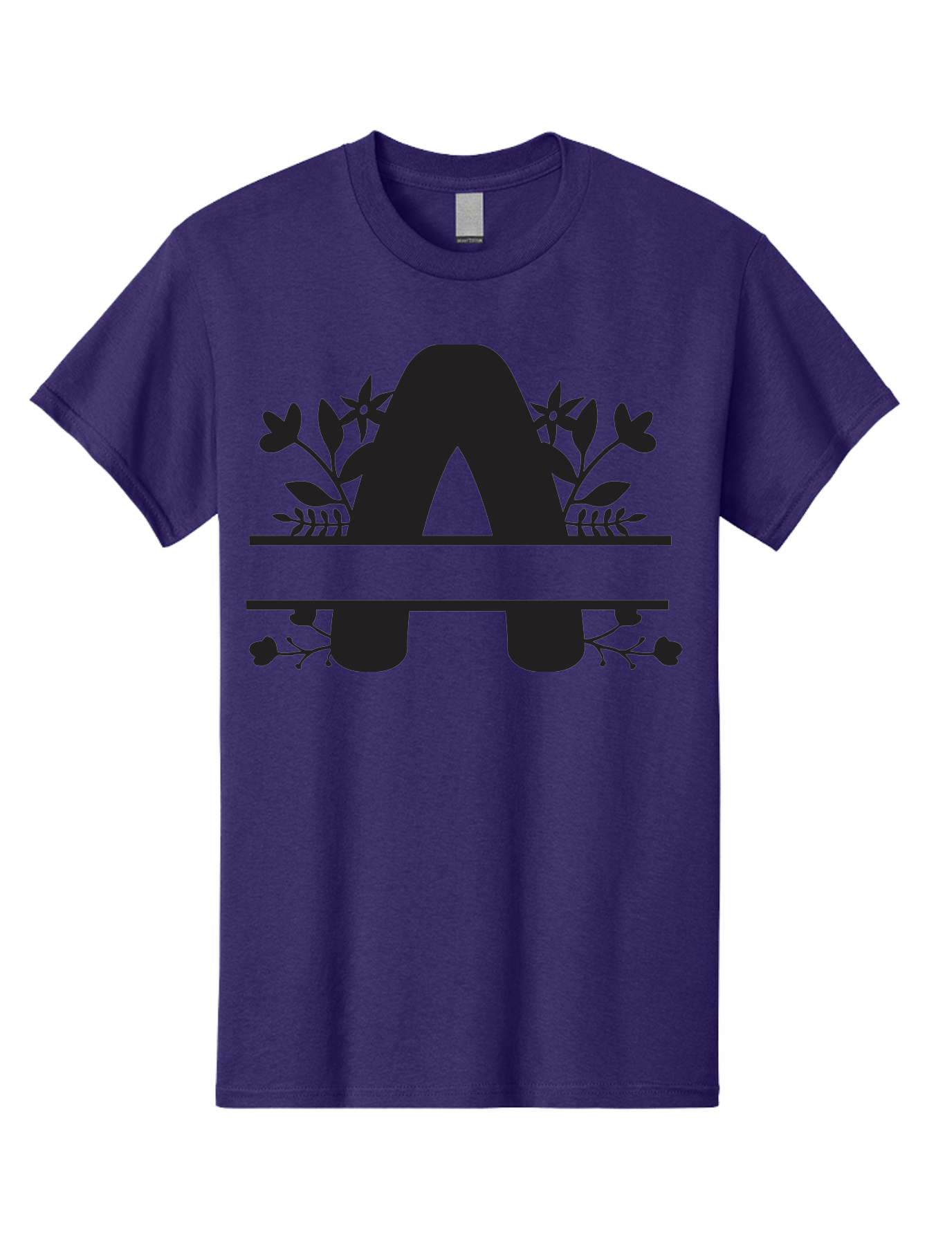 Capital-Letter-A Men'S Graphic Tee, 100% Cotton, Comfortable Casual Summer Wear, Machine Washable, Letter A, Floral Designs, Botanical Elements, Leaves, Flowers, Black Silhouette, Elegant Typography, Decorative Accents, Minimalist Style, Aac568