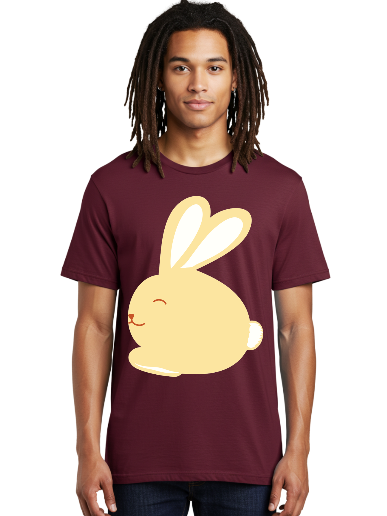 Cartoon-Bunny Men'S Graphic Tee, 100% Cotton, Comfortable Casual Summer Wear, Machine Washable, Cute Rabbit, Cartoon Character, Yellow Bunny, Fluffy Animal, Adorable Creature, Sweet Face, Kawaii Art Aac570