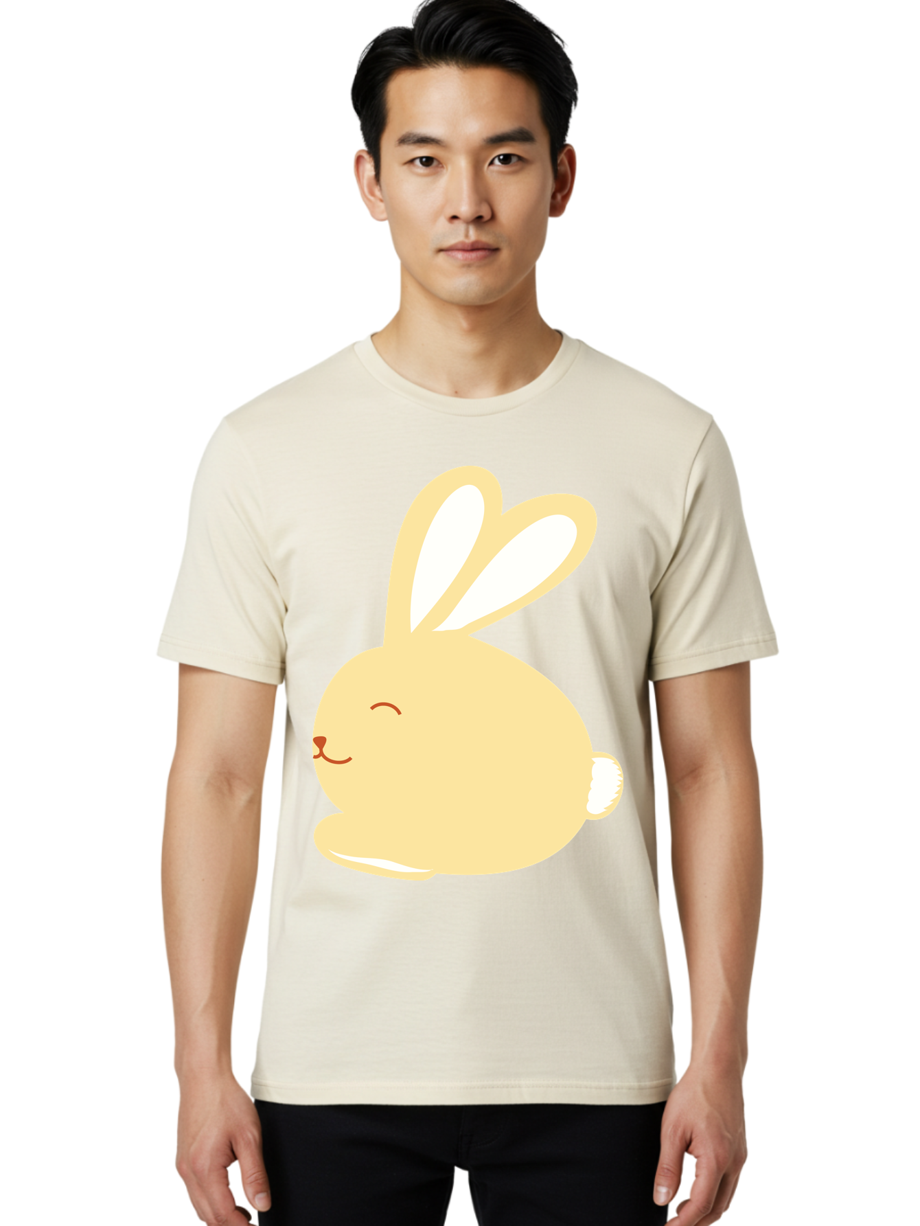 Cartoon-Bunny Men'S Graphic Tee, 100% Cotton, Comfortable Casual Summer Wear, Machine Washable, Cute Rabbit, Cartoon Character, Yellow Bunny, Fluffy Animal, Adorable Creature, Sweet Face, Kawaii Art Aac570