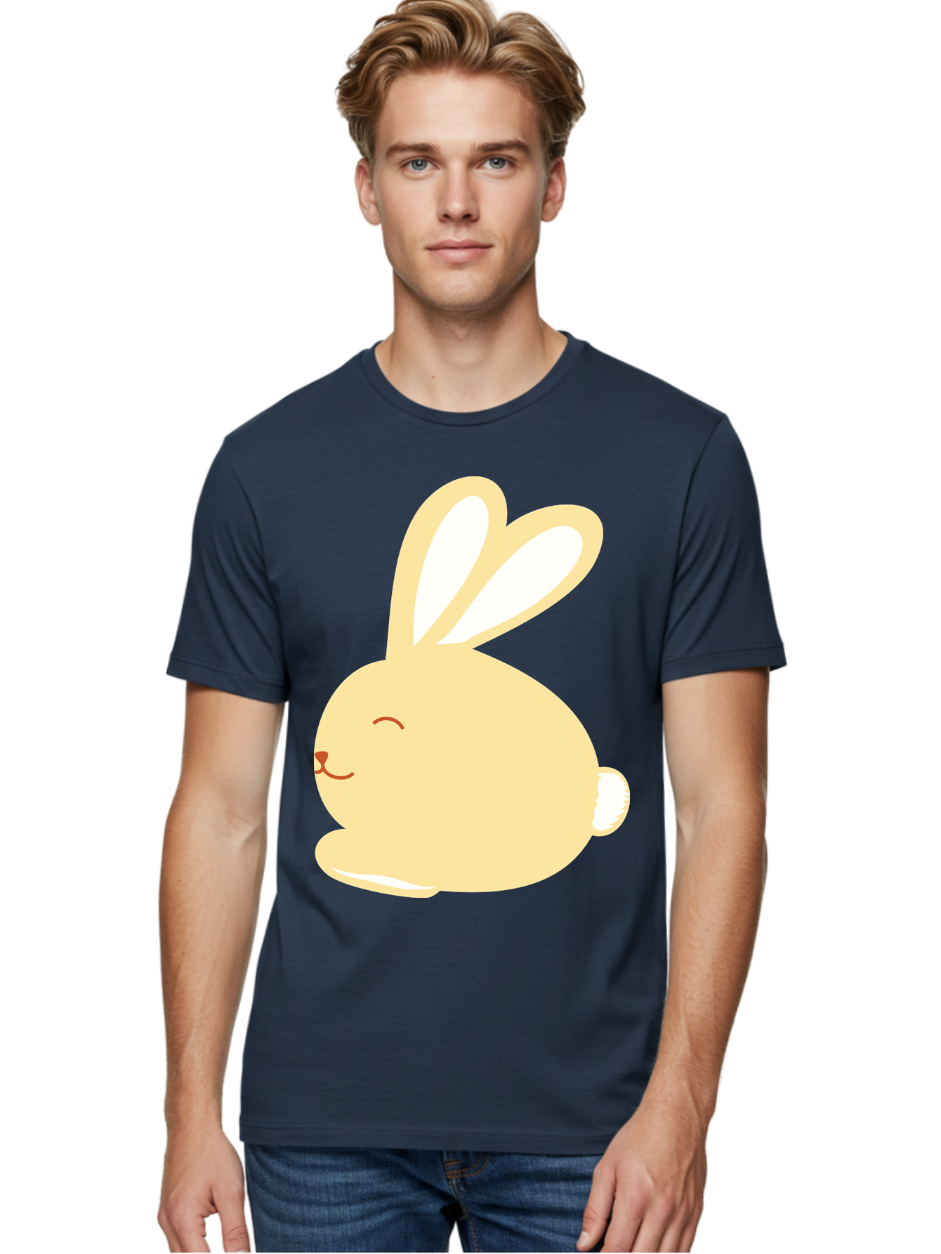 Cartoon-Bunny Men'S Graphic Tee, 100% Cotton, Comfortable Casual Summer Wear, Machine Washable, Cute Rabbit, Cartoon Character, Yellow Bunny, Fluffy Animal, Adorable Creature, Sweet Face, Kawaii Art Aac570