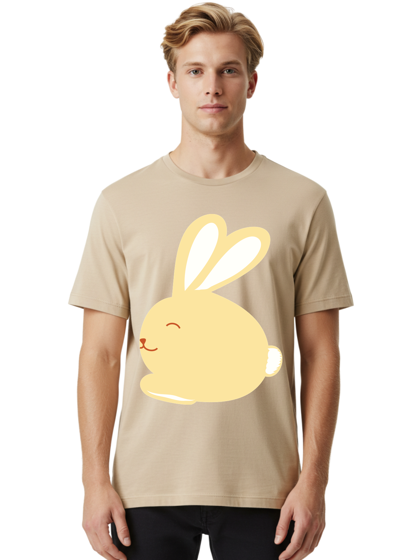 Cartoon-Bunny Men'S Graphic Tee, 100% Cotton, Comfortable Casual Summer Wear, Machine Washable, Cute Rabbit, Cartoon Character, Yellow Bunny, Fluffy Animal, Adorable Creature, Sweet Face, Kawaii Art Aac570