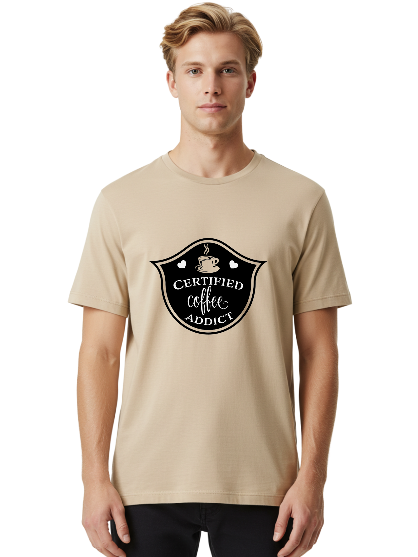 Certified-Coffee-Addict Men'S Graphic Tee, 100% Cotton, Comfortable Casual Summer Wear, Machine Washable, Coffee Lover, Coffee Addiction, Coffee Enthusiast, Coffee Culture, Caffeine Fix, Morning Coffee, Coffee Obsession Aac571