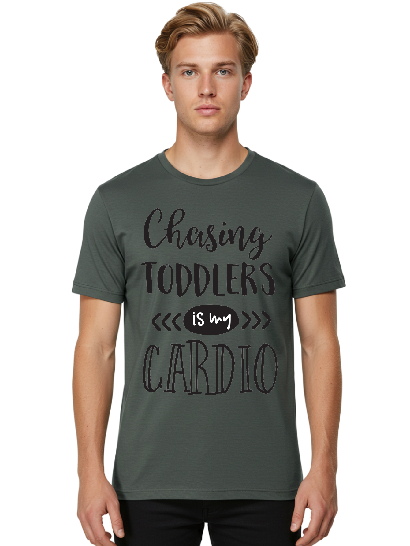 Chasing-Toddlers-Is-My-Cardio Men'S Graphic Tee, 100% Cotton, Comfortable Casual Summer Wear, Machine Washable, Funny Parenting Quote, Mom Life, Humor, Cardio Workout, Chasing Toddlers, Parenting Humor, Mom Jokes, Fitness, Active Parenting, Aac573