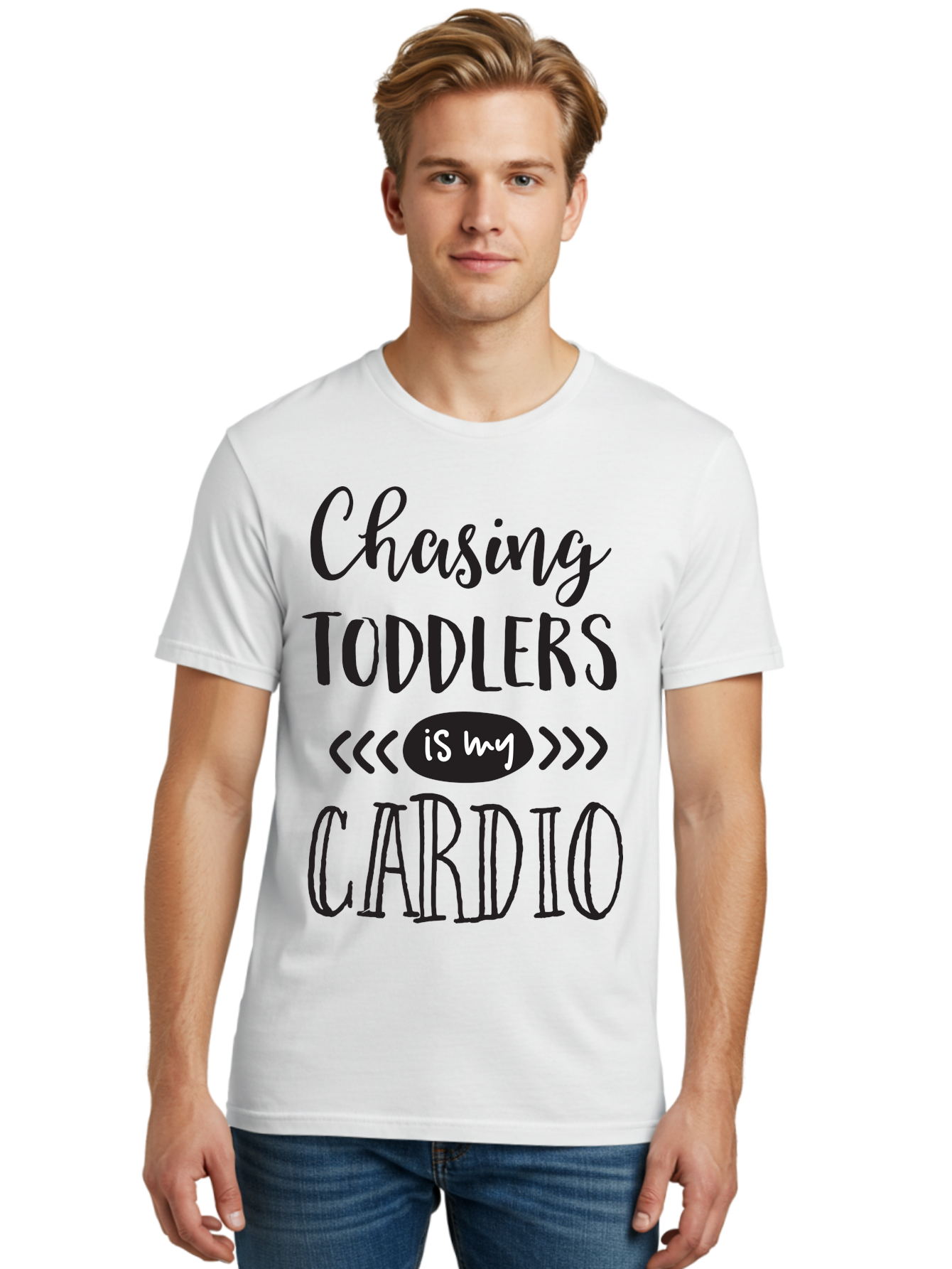 Chasing-Toddlers-Is-My-Cardio Men'S Graphic Tee, 100% Cotton, Comfortable Casual Summer Wear, Machine Washable, Funny Parenting Quote, Mom Life, Humor, Cardio Workout, Chasing Toddlers, Parenting Humor, Mom Jokes, Fitness, Active Parenting, Aac573