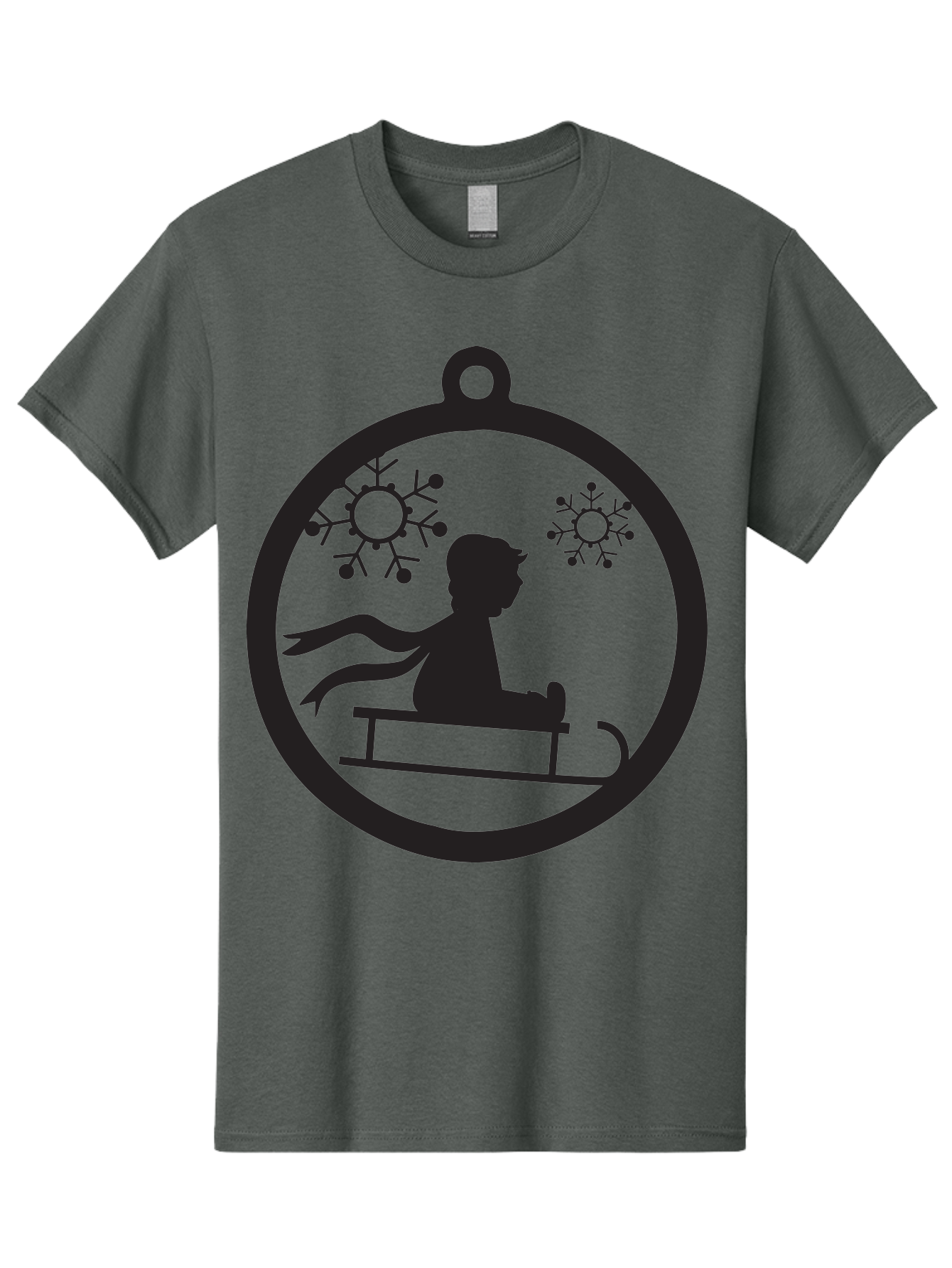 Child-On-Sled Men'S Graphic Tee, 100% Cotton, Comfortable Casual Summer Wear, Machine Washable, Child On Sled, Winter Fun, Snowflake Decorations, Festive Ornaments, Holiday Cheer, Black Silhouette, Christmas Theme, Winter Scenery Aac574