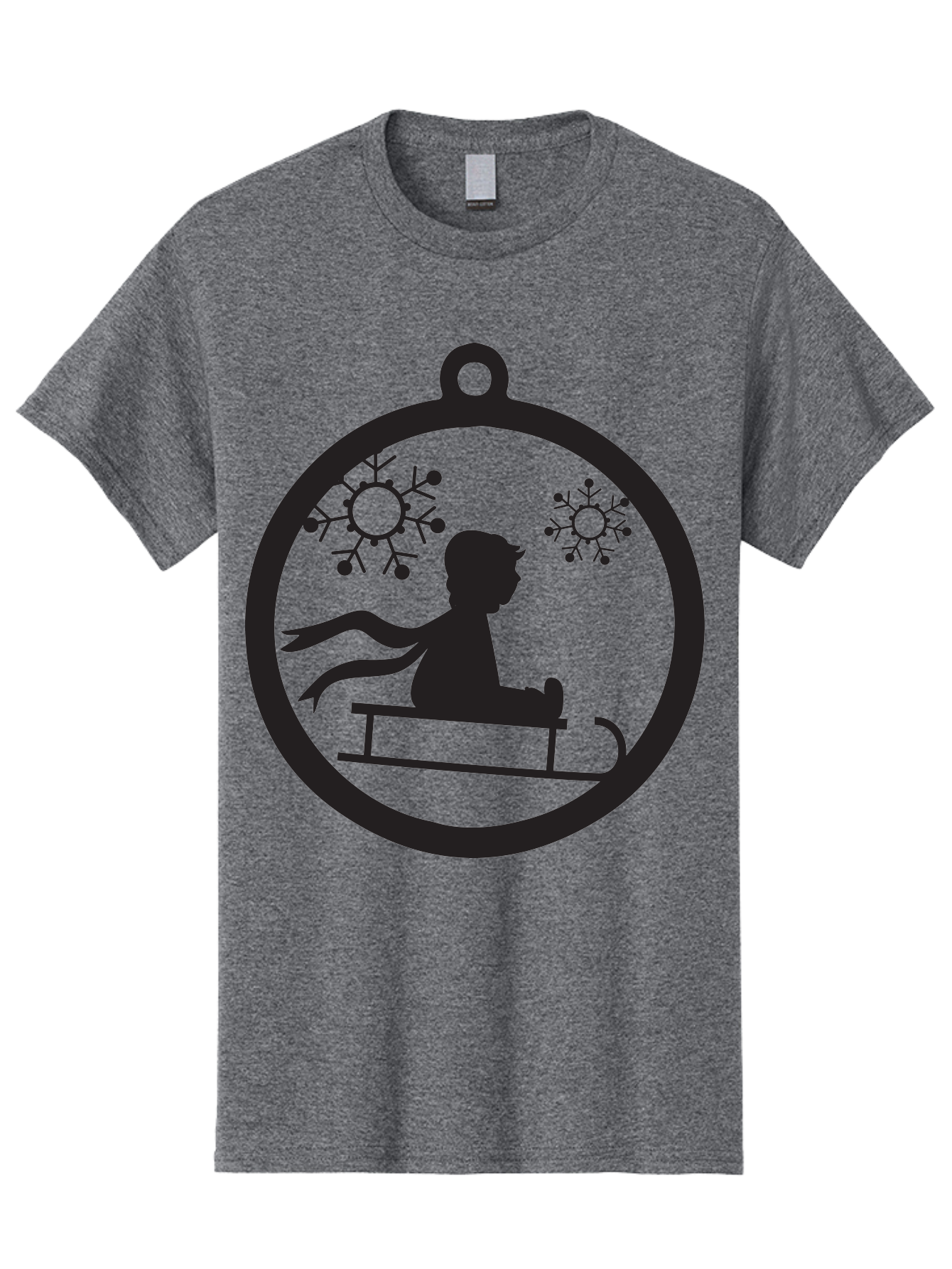 Child-On-Sled Men'S Graphic Tee, 100% Cotton, Comfortable Casual Summer Wear, Machine Washable, Child On Sled, Winter Fun, Snowflake Decorations, Festive Ornaments, Holiday Cheer, Black Silhouette, Christmas Theme, Winter Scenery Aac574