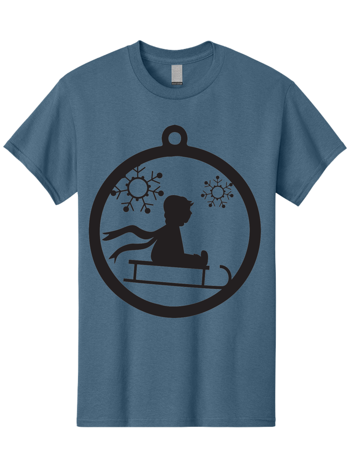 Child-On-Sled Men'S Graphic Tee, 100% Cotton, Comfortable Casual Summer Wear, Machine Washable, Child On Sled, Winter Fun, Snowflake Decorations, Festive Ornaments, Holiday Cheer, Black Silhouette, Christmas Theme, Winter Scenery Aac574