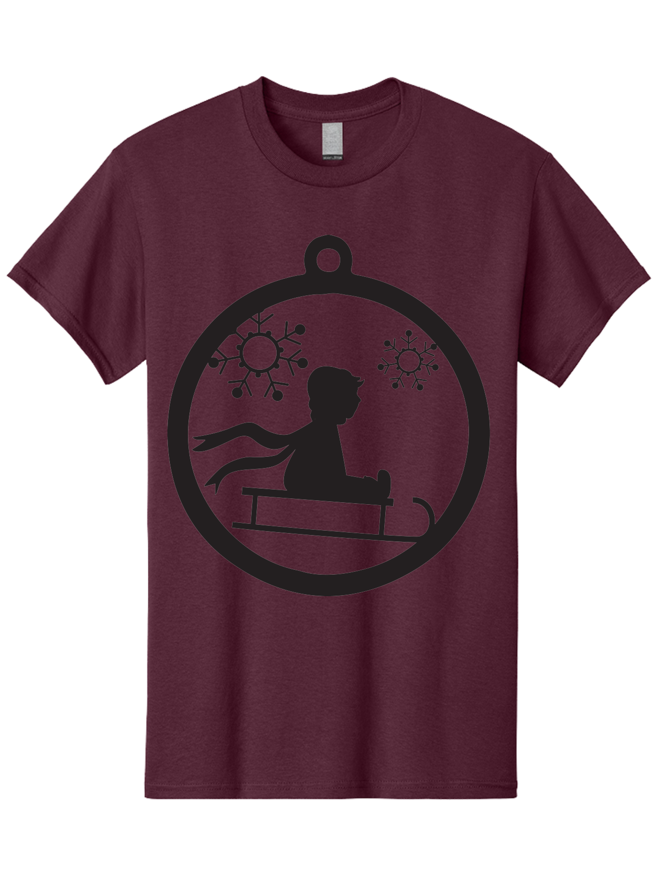 Child-On-Sled Men'S Graphic Tee, 100% Cotton, Comfortable Casual Summer Wear, Machine Washable, Child On Sled, Winter Fun, Snowflake Decorations, Festive Ornaments, Holiday Cheer, Black Silhouette, Christmas Theme, Winter Scenery Aac574
