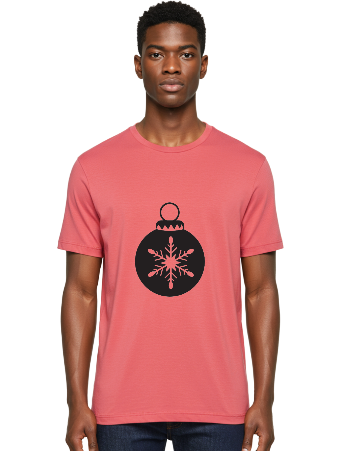 Christmas-Bauble Men'S Graphic Tee, 100% Cotton, Comfortable Casual Summer Wear, Machine Washable, Christmas Decoration, Festive Symbol, Snowflake Design, Holiday Ornament, Black And Green, Winter Wonderland Theme, Seasonal Graphic, Aac576