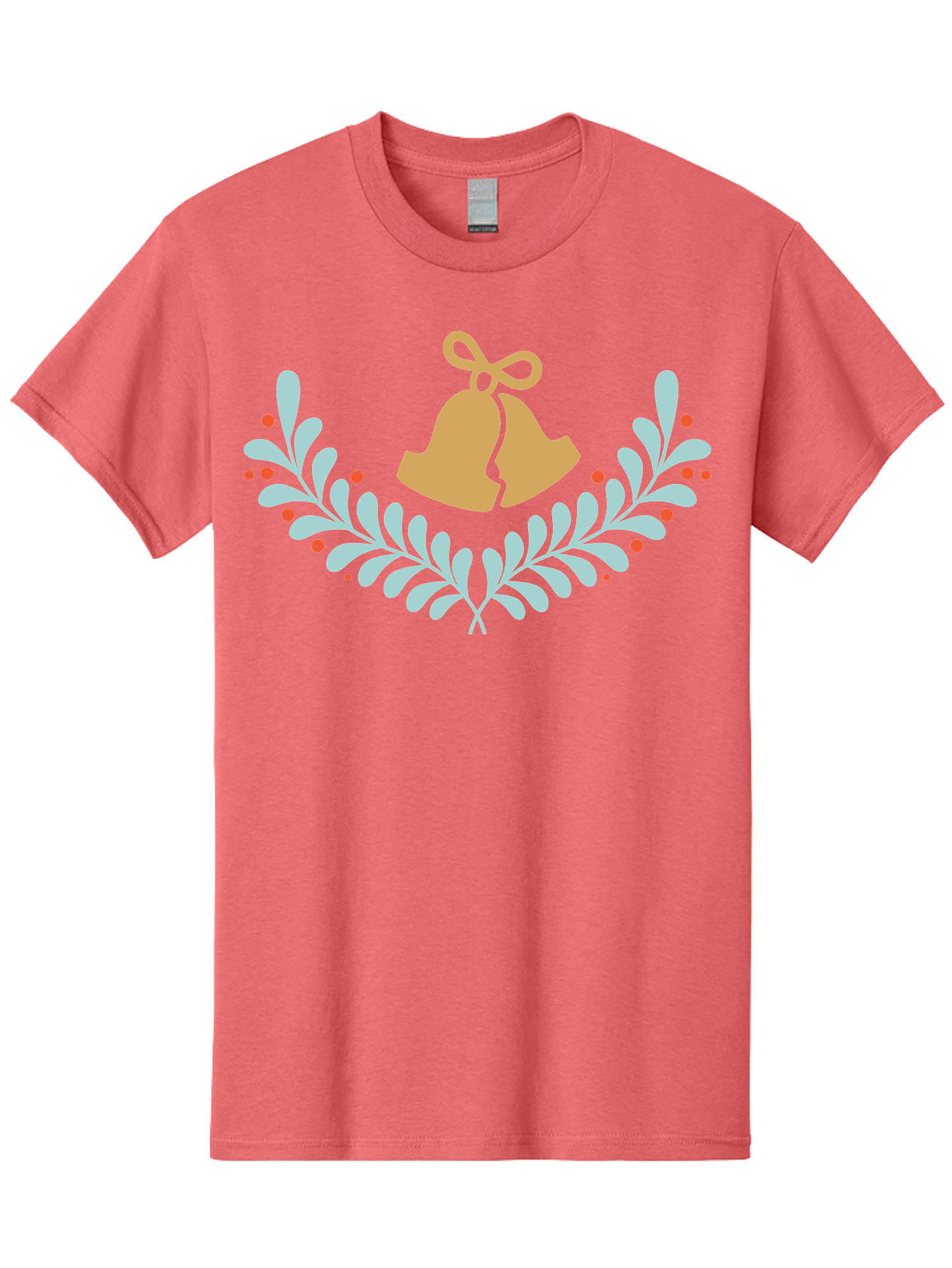 Christmas-Bells-1 Men'S Graphic Tee, 100% Cotton, Comfortable Casual Summer Wear, Machine Washable, Christmas Bells, Festive Wreath, Holiday Decorations, Orange Bells, White Leaves, Red Berries, Seasonal Decor, Winter Wonderland, Holiday Cheer Aac577