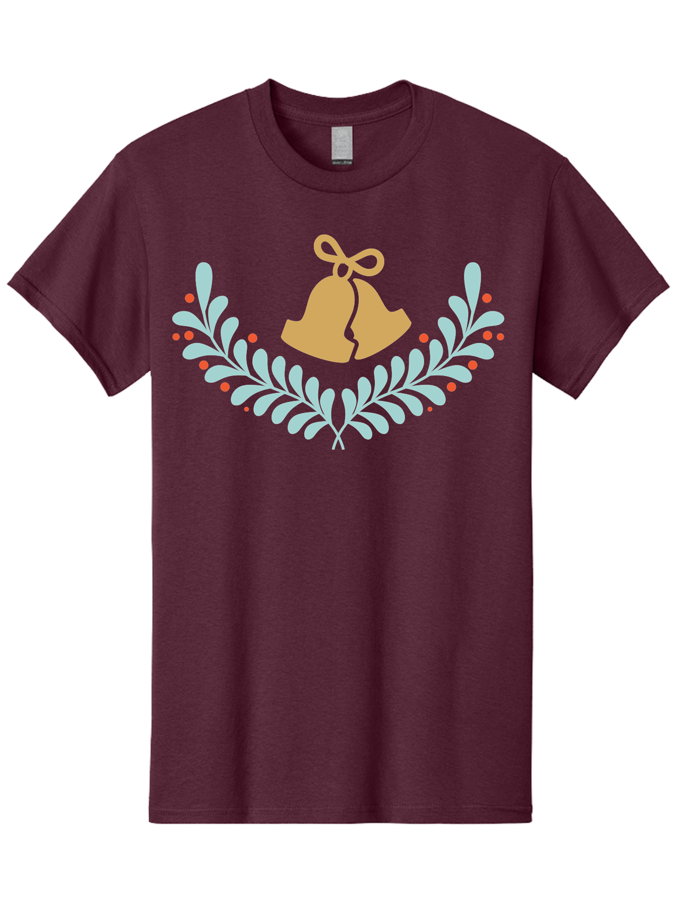 Christmas-Bells-1 Men'S Graphic Tee, 100% Cotton, Comfortable Casual Summer Wear, Machine Washable, Christmas Bells, Festive Wreath, Holiday Decorations, Orange Bells, White Leaves, Red Berries, Seasonal Decor, Winter Wonderland, Holiday Cheer Aac577
