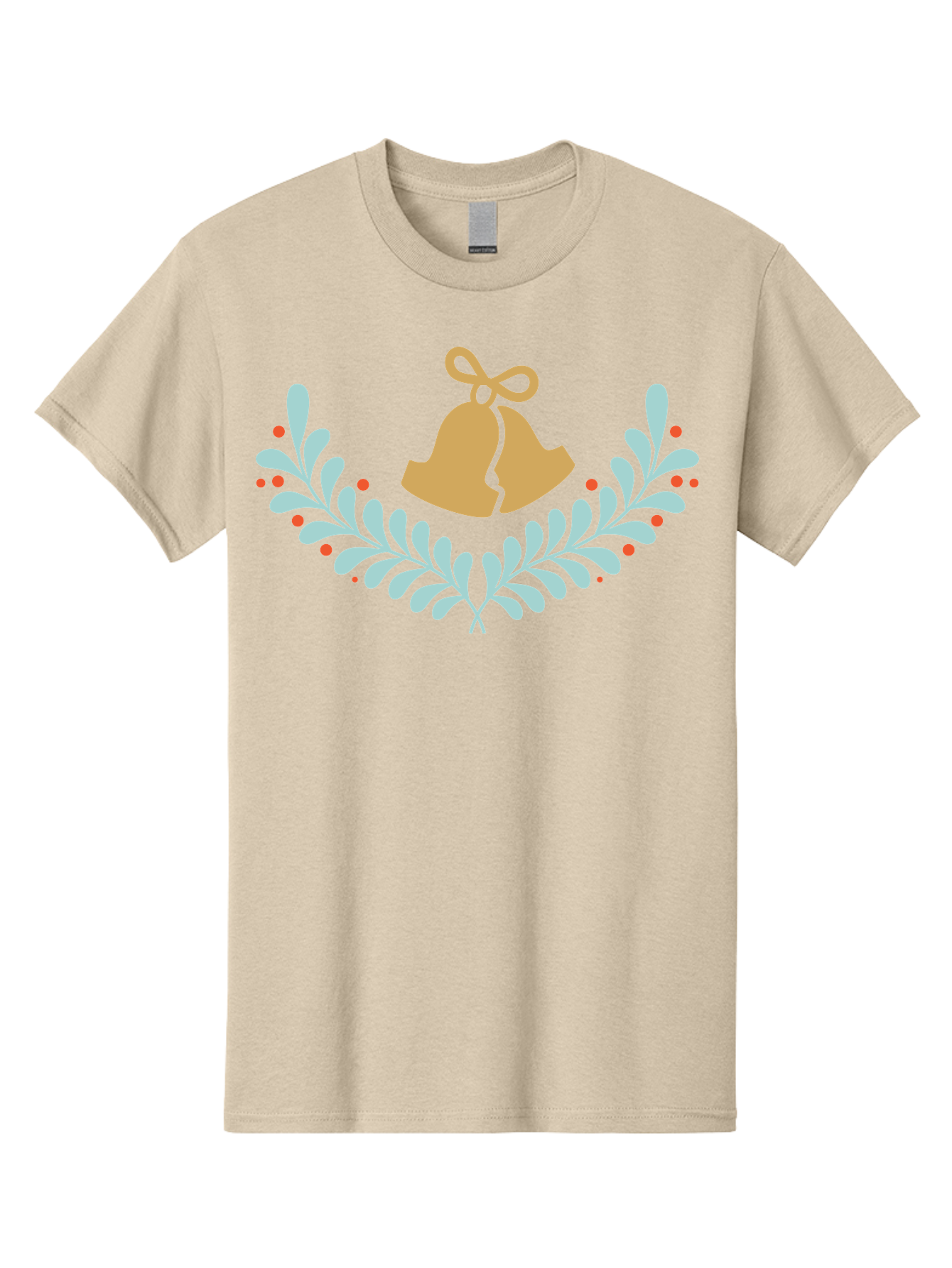 Christmas-Bells-1 Men'S Graphic Tee, 100% Cotton, Comfortable Casual Summer Wear, Machine Washable, Christmas Bells, Festive Wreath, Holiday Decorations, Orange Bells, White Leaves, Red Berries, Seasonal Decor, Winter Wonderland, Holiday Cheer Aac577